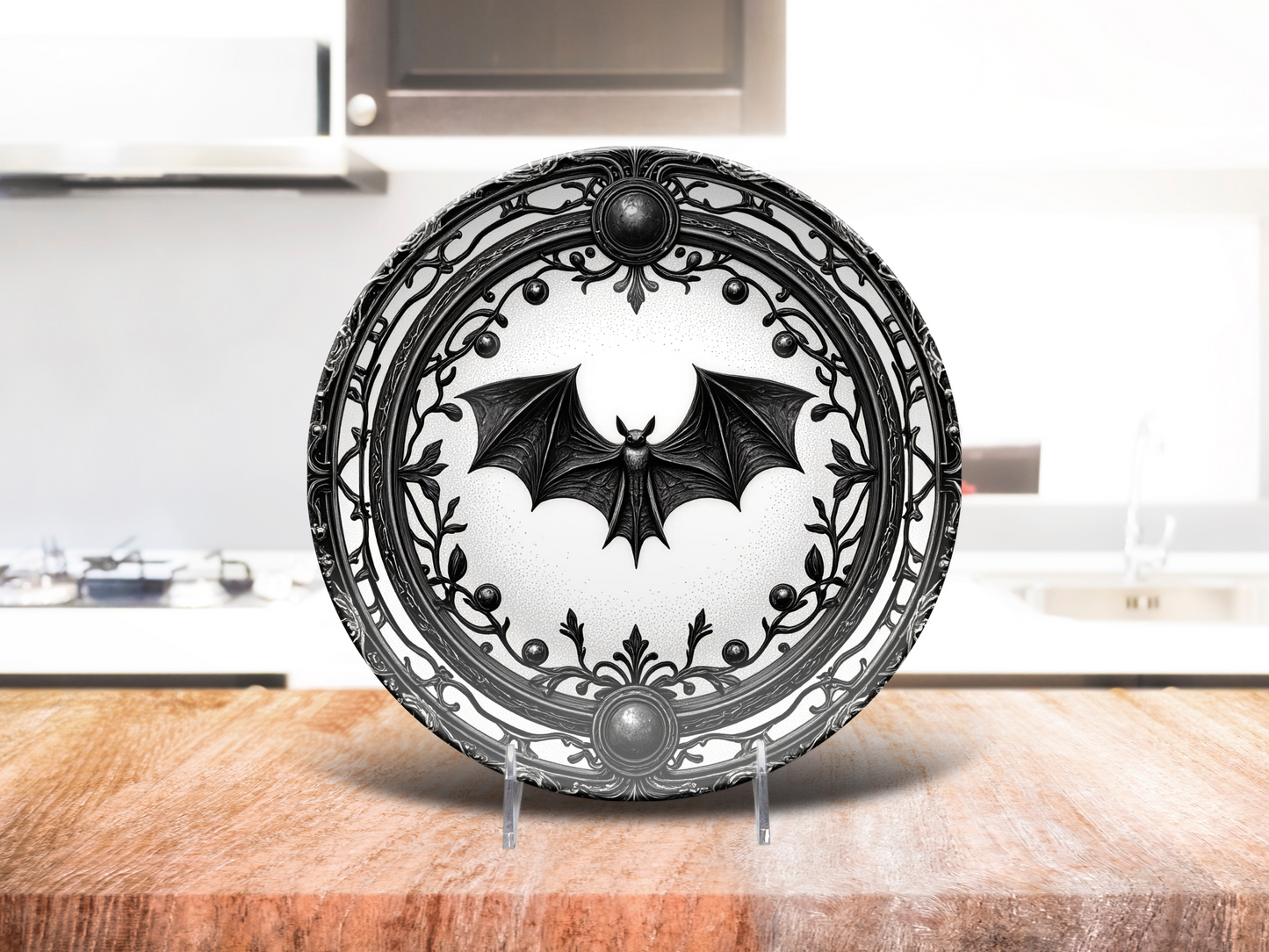 Gothic Bat Decorative Plate - Dark Victorian Winged Creature Design