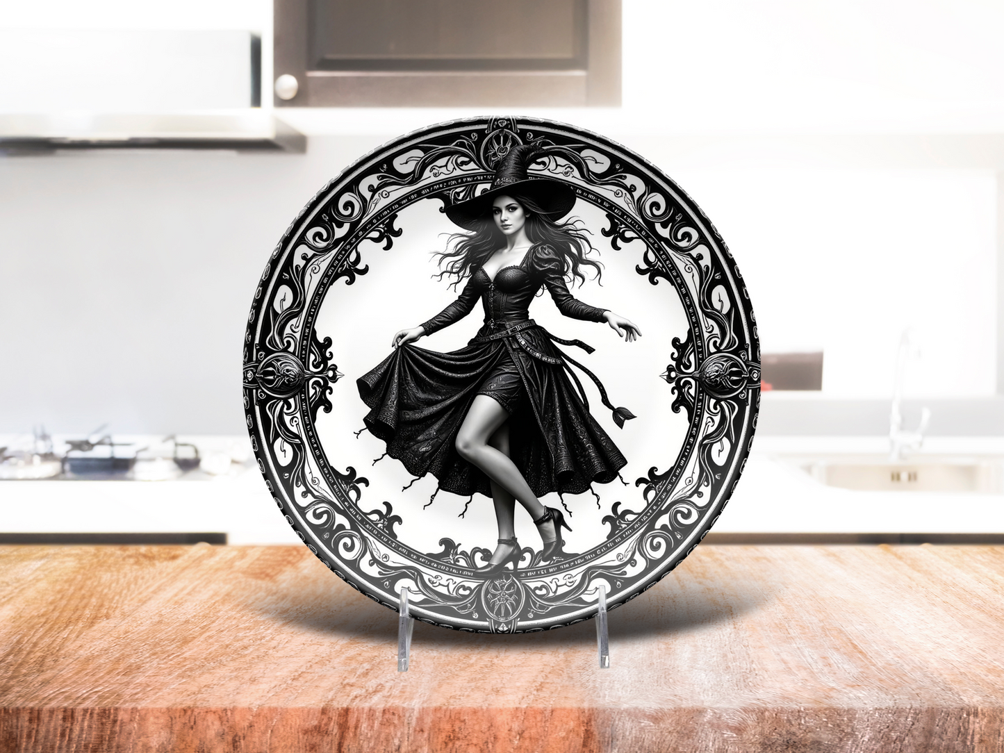 Elegant Gothic Witch Plate - Dark Sorceress in Victorian Frame