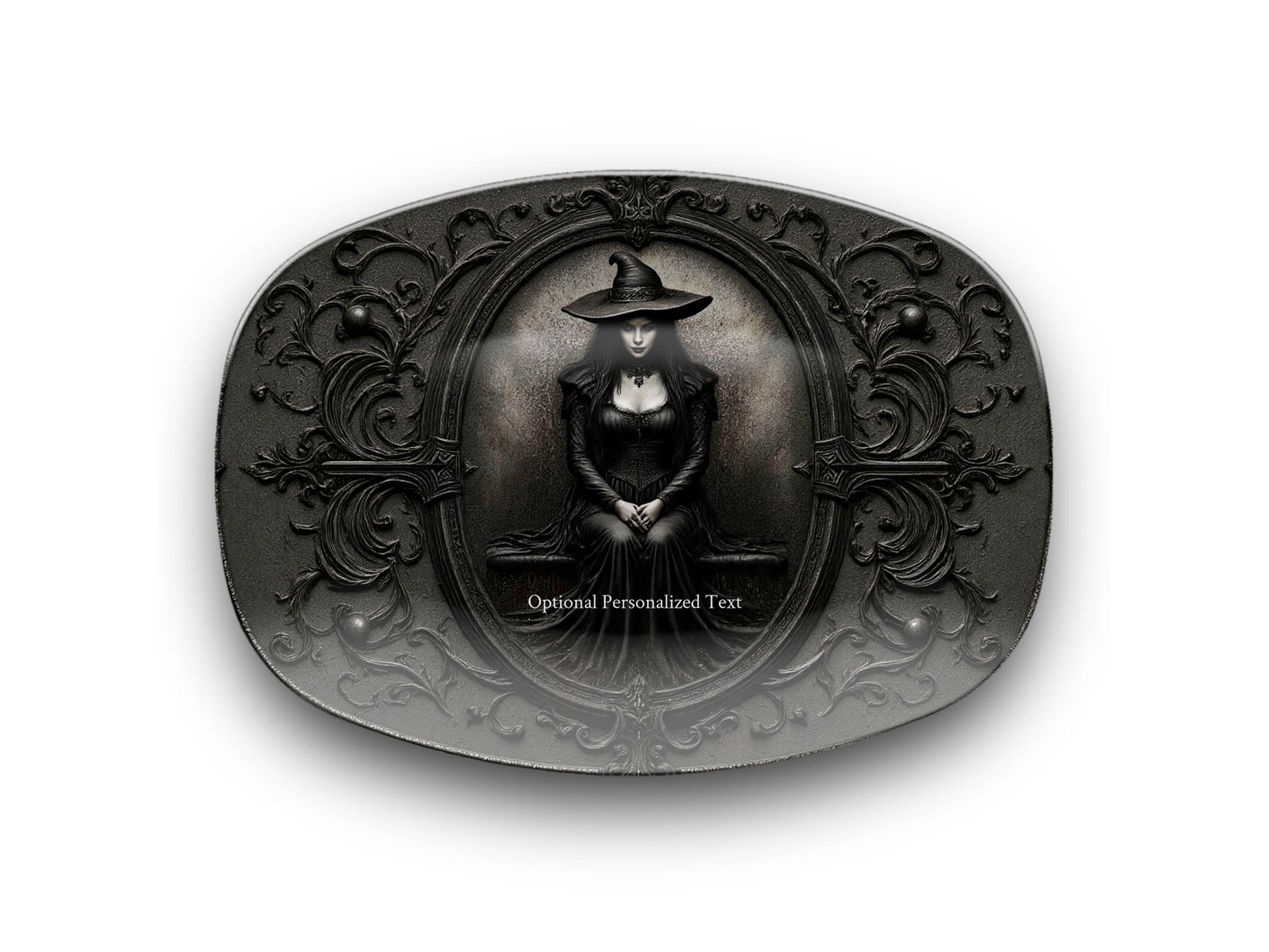 Gothic Witch Portrait Platter - Ornate Dark Art Tray with Optional Personalization