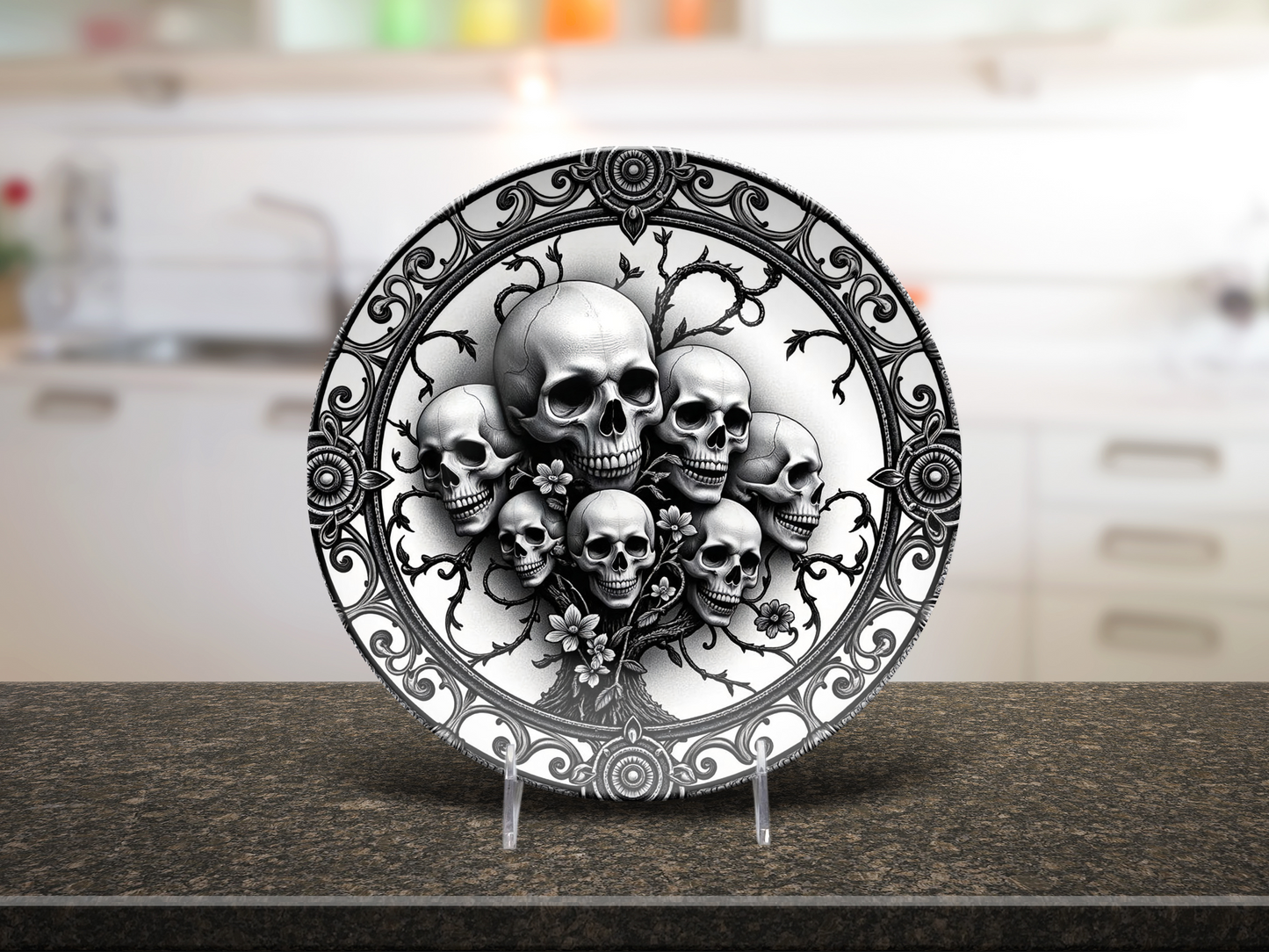 Gothic Skull Cluster Dinner Plate - Dark Victorian Skeleton Decor