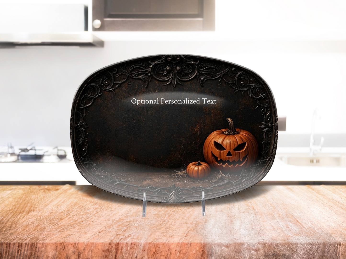 Jack-O'-Lantern Halloween Platter – Gothic Pumpkin Tray with Personalized Text