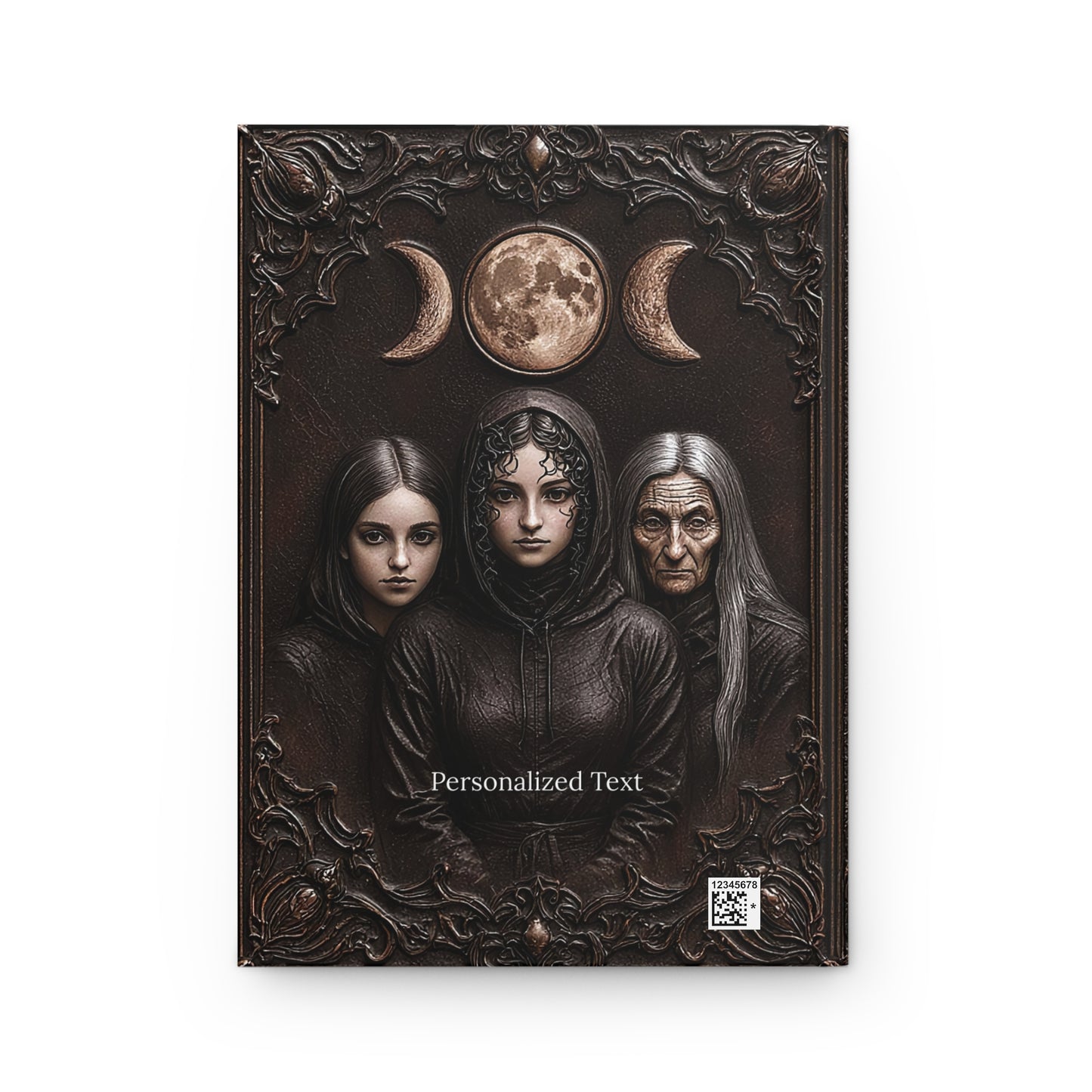 Triple Moon Goddess Gothic Journal - Wiccan Notebook with Optional Personalized Text