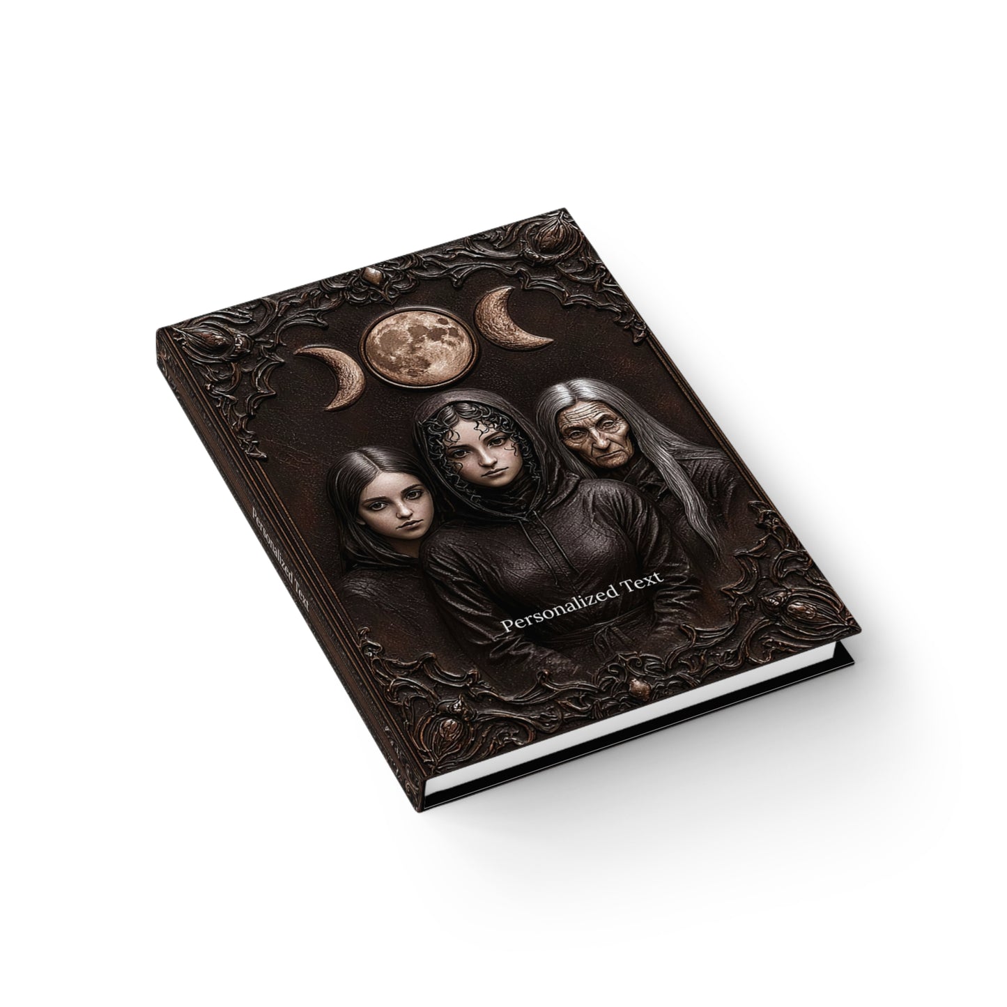 Triple Moon Goddess Gothic Journal - Wiccan Notebook with Optional Personalized Text