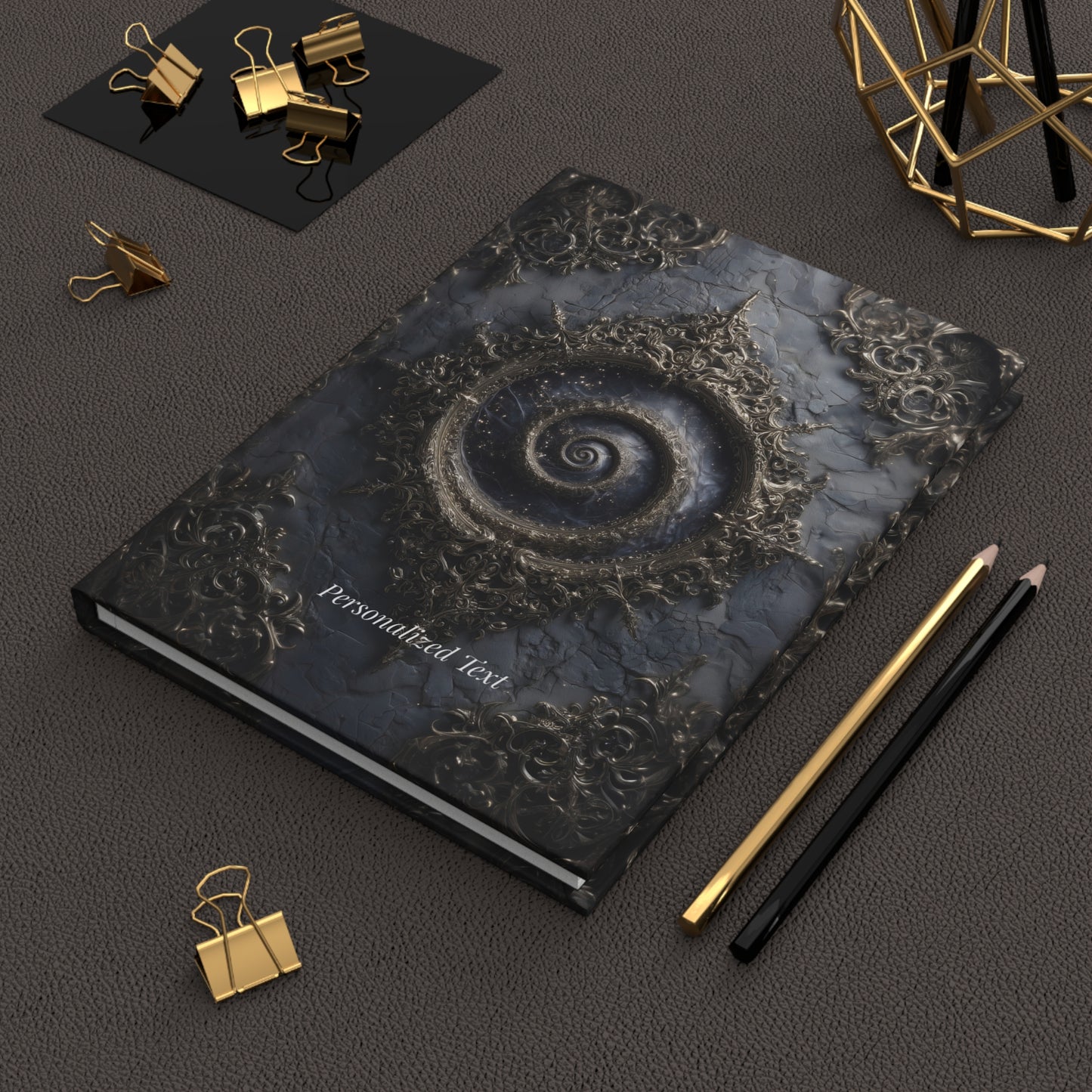 Cosmic Spiral Gothic Journal – Personalized Hardcover Notebook with Optional Custom Text