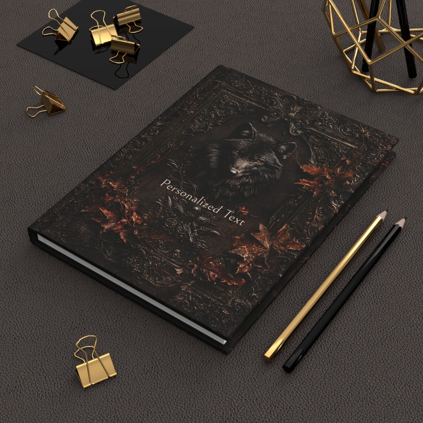 Mystical Black Wolf Journal - Vintage Leather Look Notebook with Dark Accents