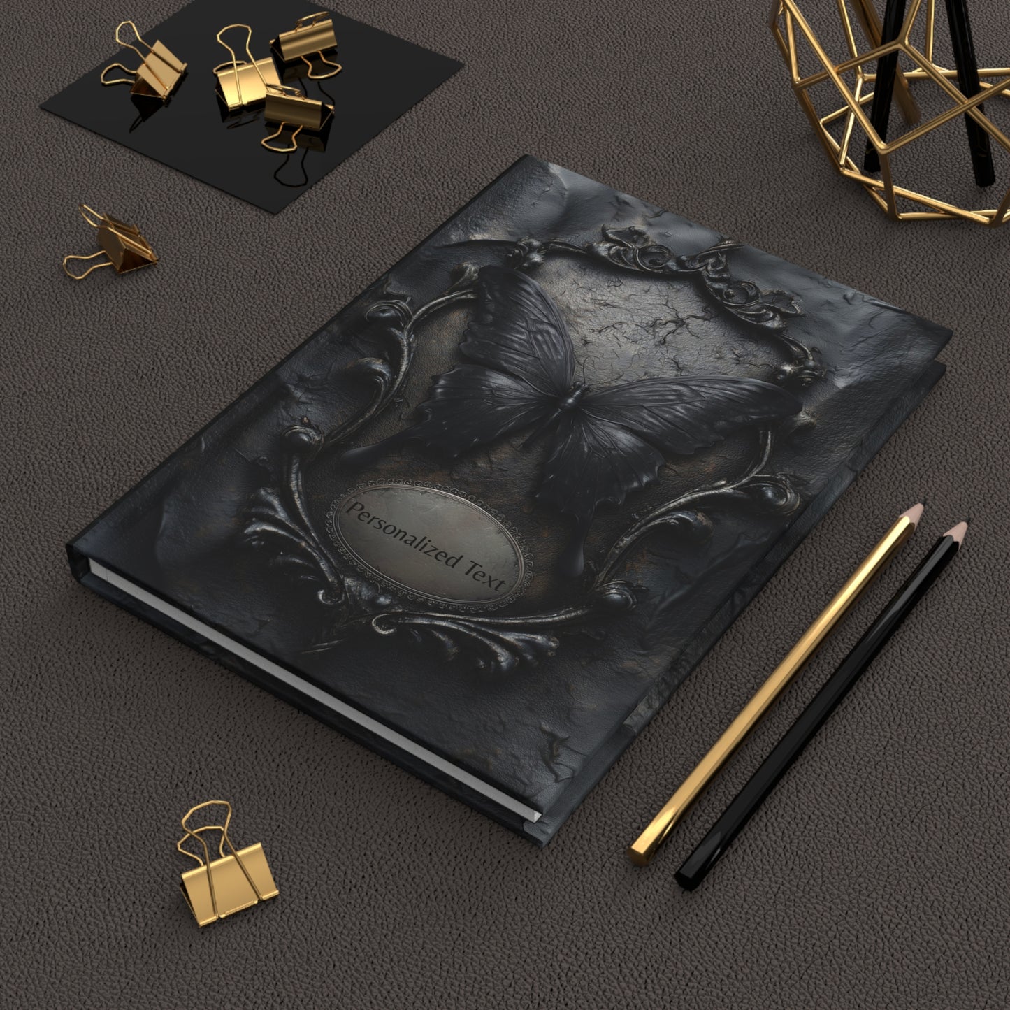 Gothic Black Butterfly Journal – Dark Fantasy Notebook with Optional Personalized Text