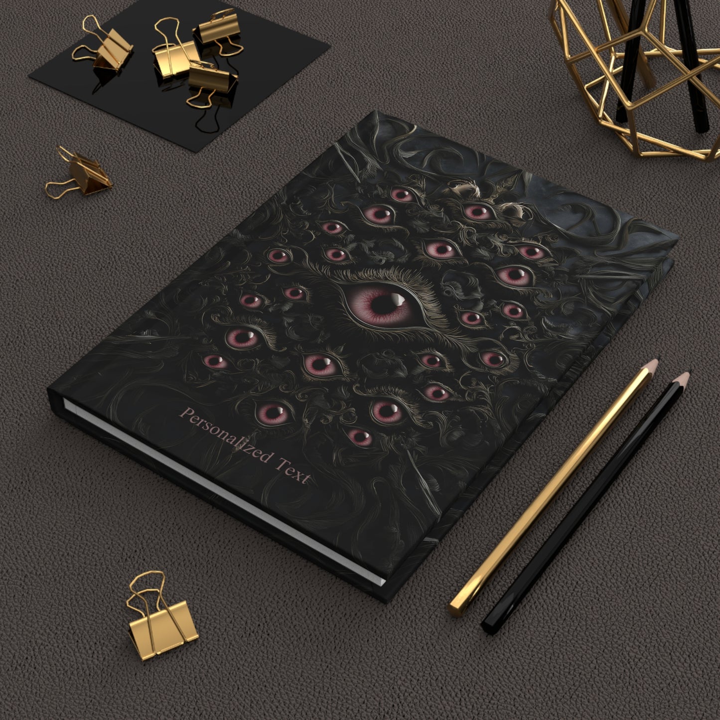 All-Seeing Eyes Gothic Journal - Custom Dark Fantasy Notebook with Personalized Text