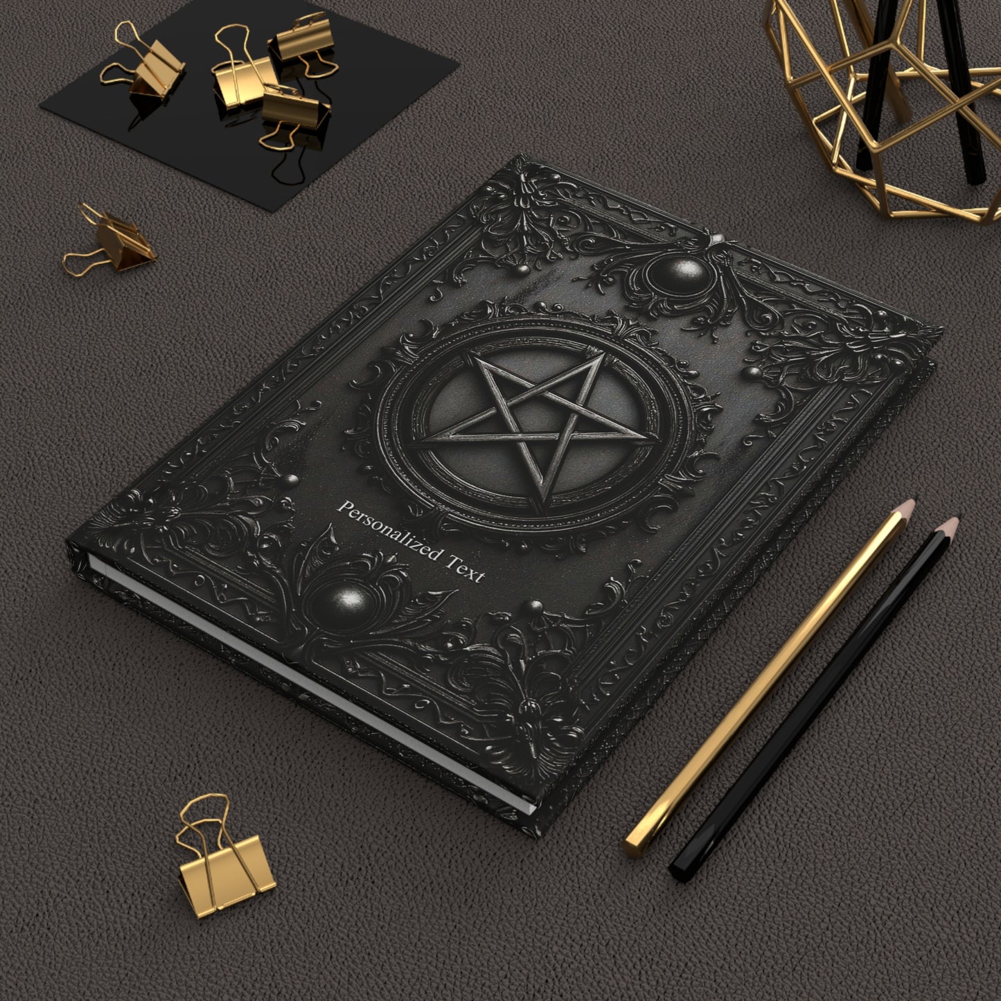 Black Pentagram Gothic Journal - Witchcraft Notebook with Optional Personalized Text