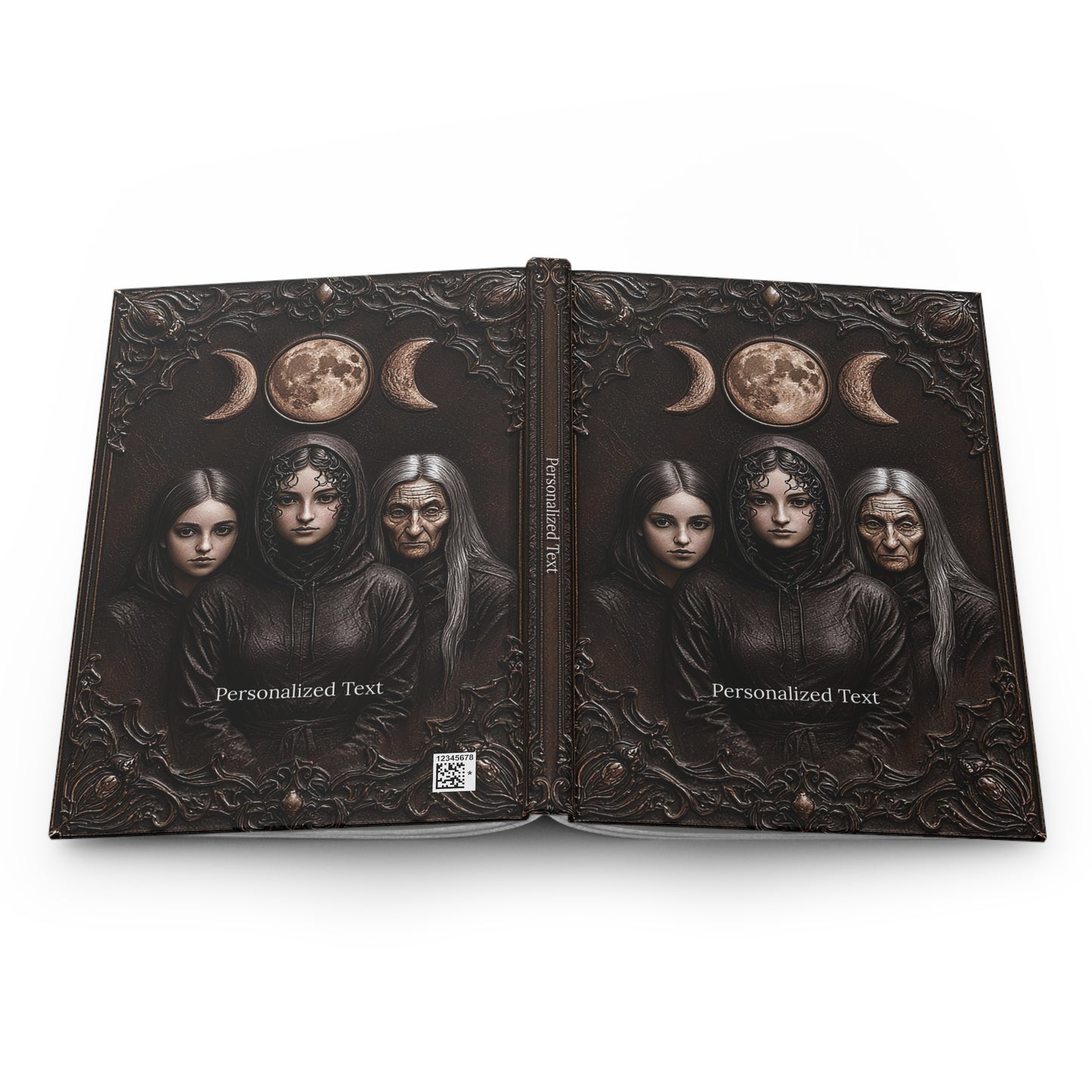 Triple Moon Goddess Gothic Journal - Wiccan Notebook with Optional Personalized Text