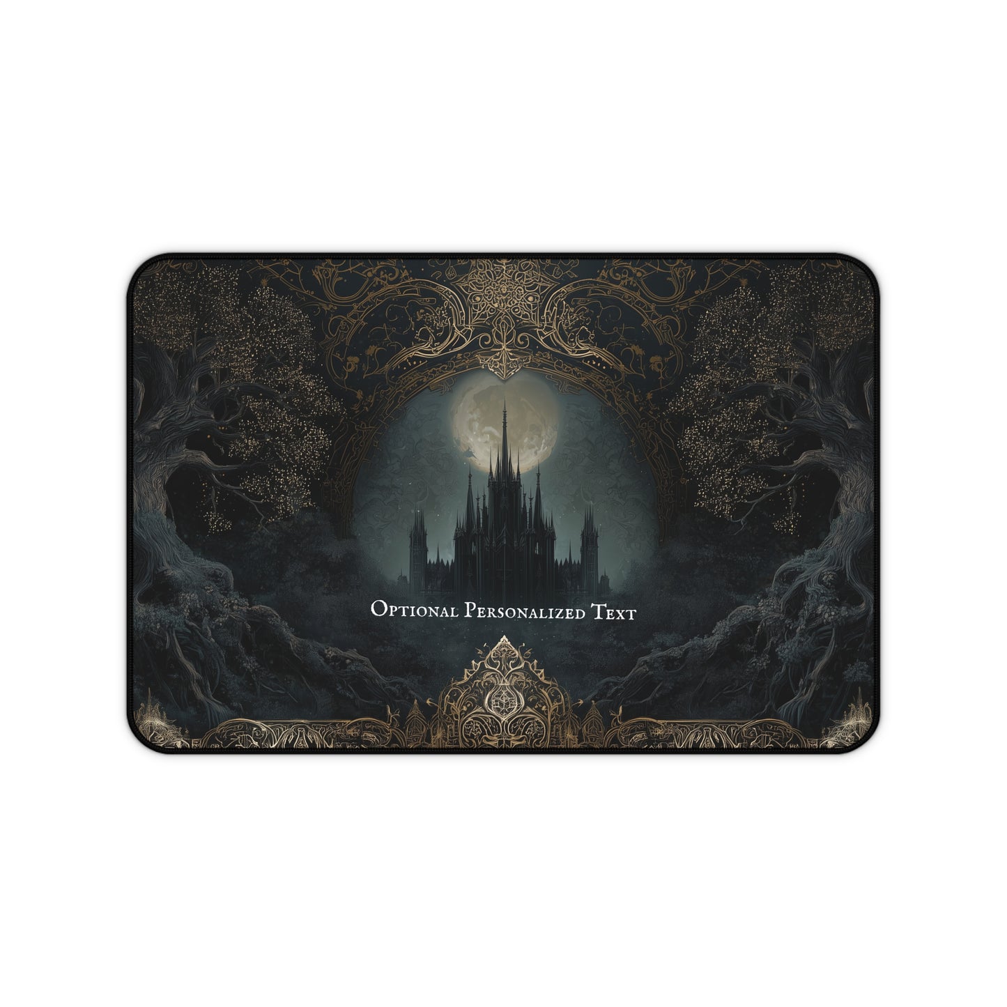 Gothic Castle Moonlight Desk Mat - Personalized Fantasy Desk Pad with Enchanted Forest Design