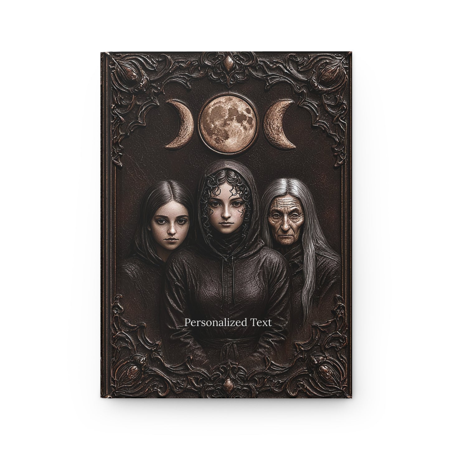 Triple Moon Goddess Gothic Journal - Wiccan Notebook with Optional Personalized Text