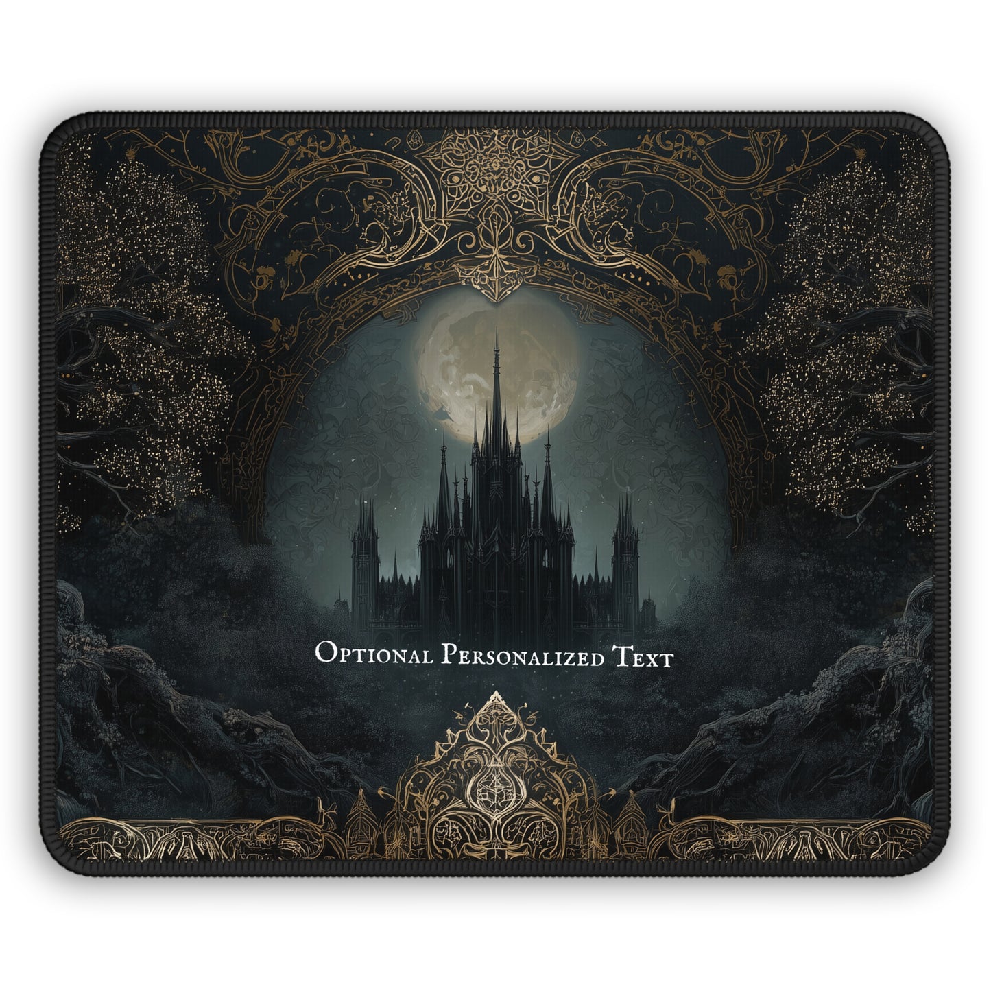 Gothic Castle Moonlight Desk Mat - Personalized Fantasy Desk Pad with Enchanted Forest Design
