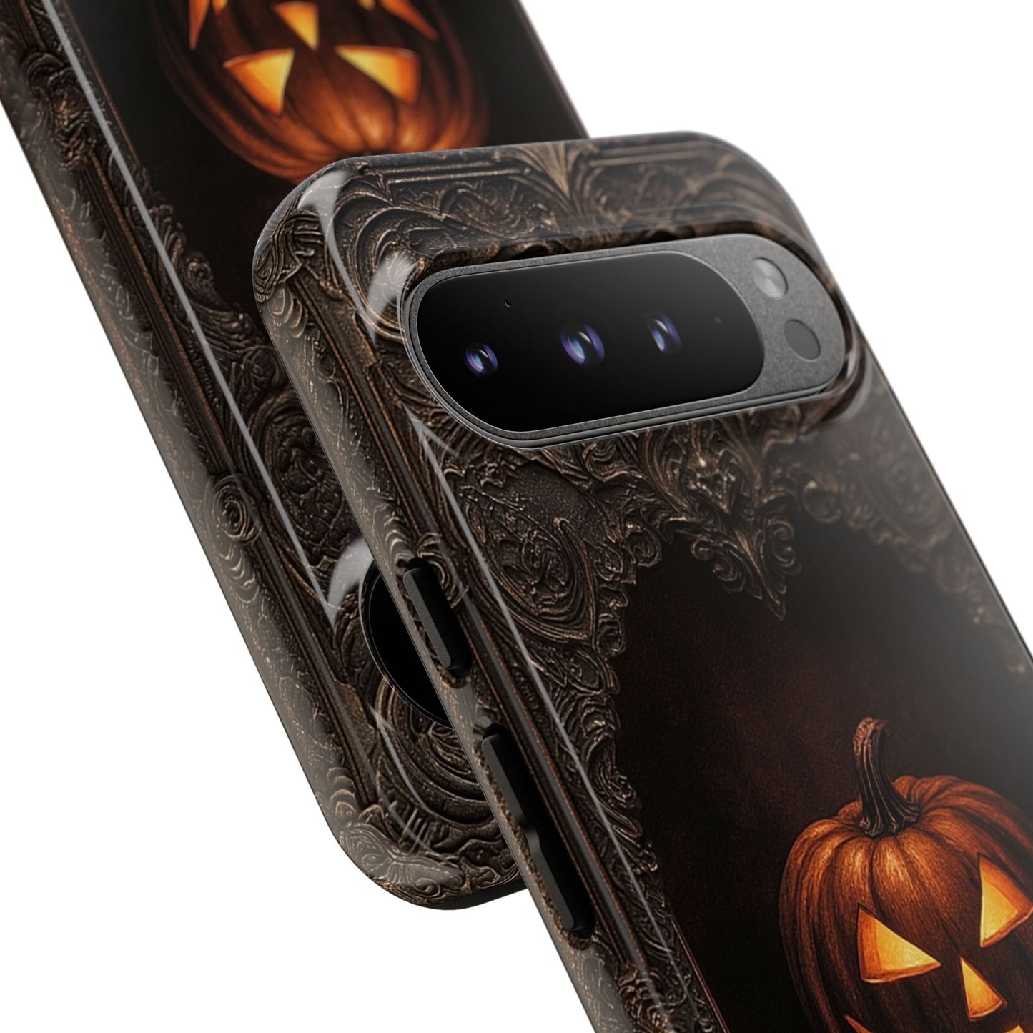 Gothic Halloween Jack-o'-Lantern Phone Case with Optional Personalized Text (Glossy Finish)