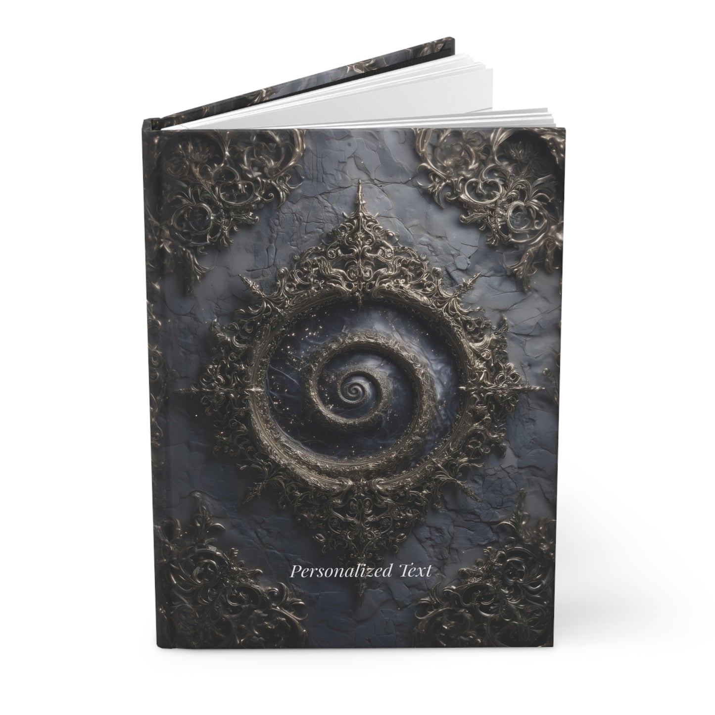 Cosmic Spiral Gothic Journal – Personalized Hardcover Notebook with Optional Custom Text