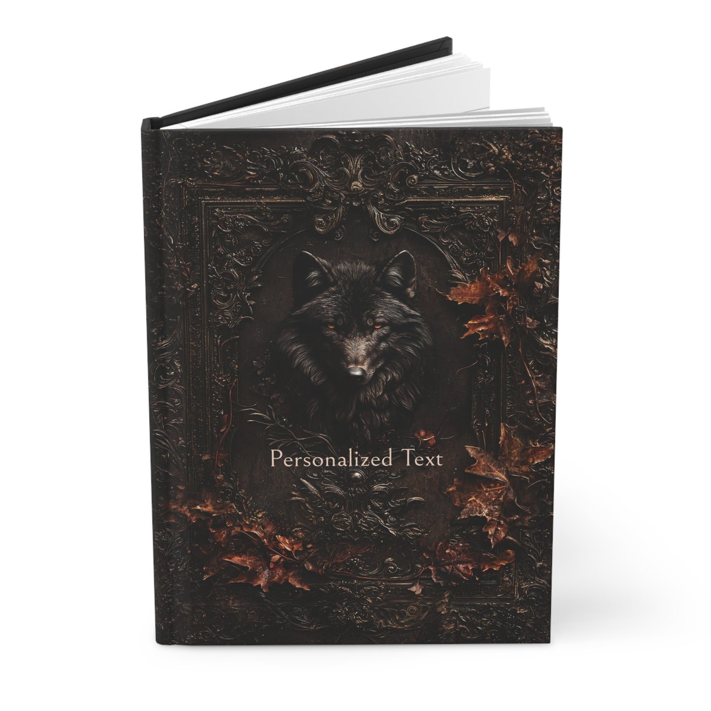 Mystical Black Wolf Journal - Vintage Leather Look Notebook with Dark Accents