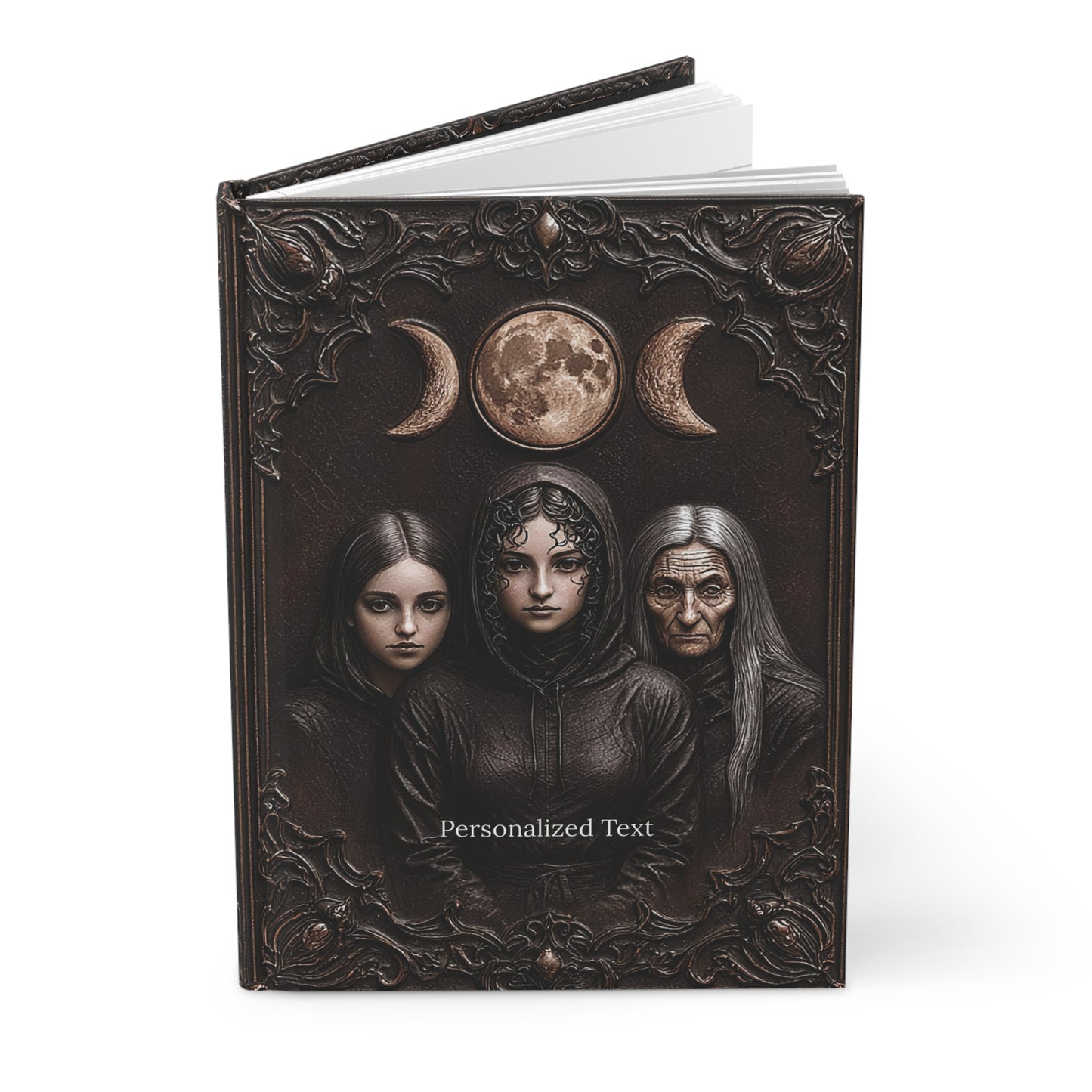 Triple Moon Goddess Gothic Journal - Wiccan Notebook with Optional Personalized Text