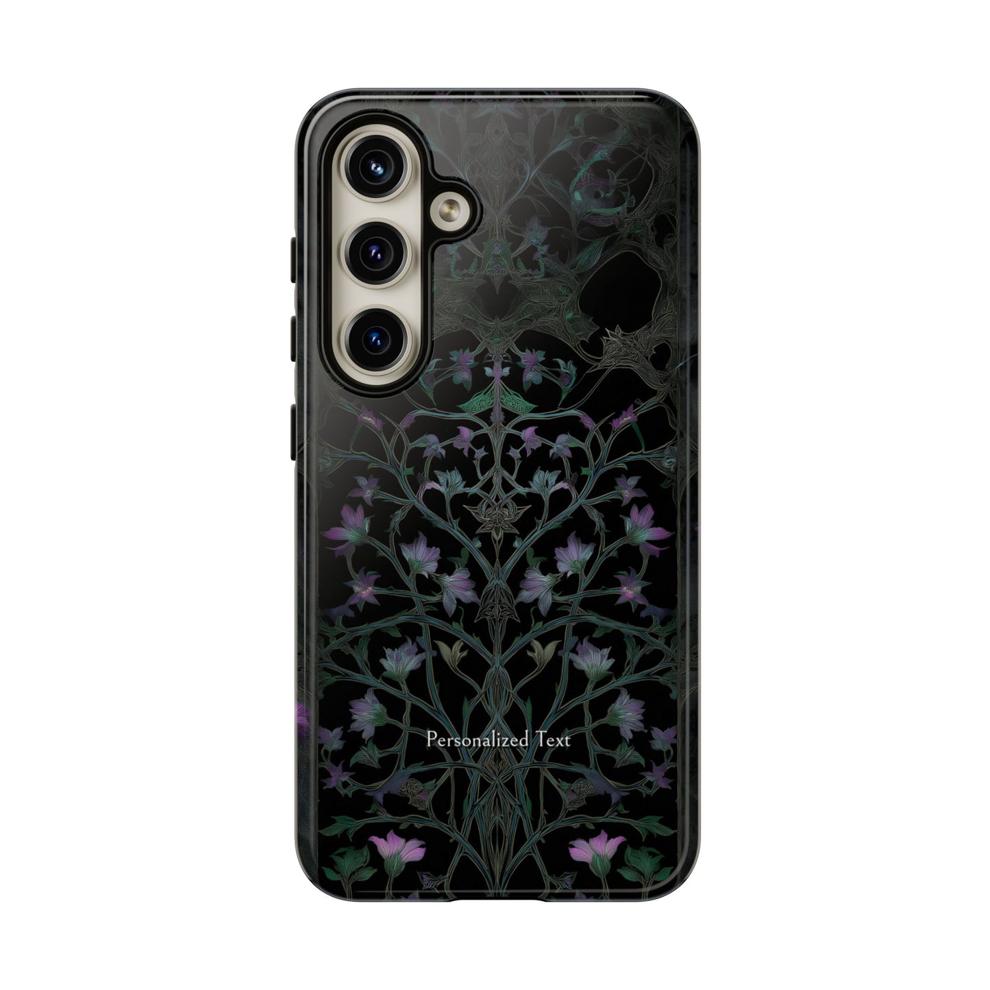 Dark Botanical Floral Phone Case - Elegant Vine Design with Custom Text Option (Matte Finish)