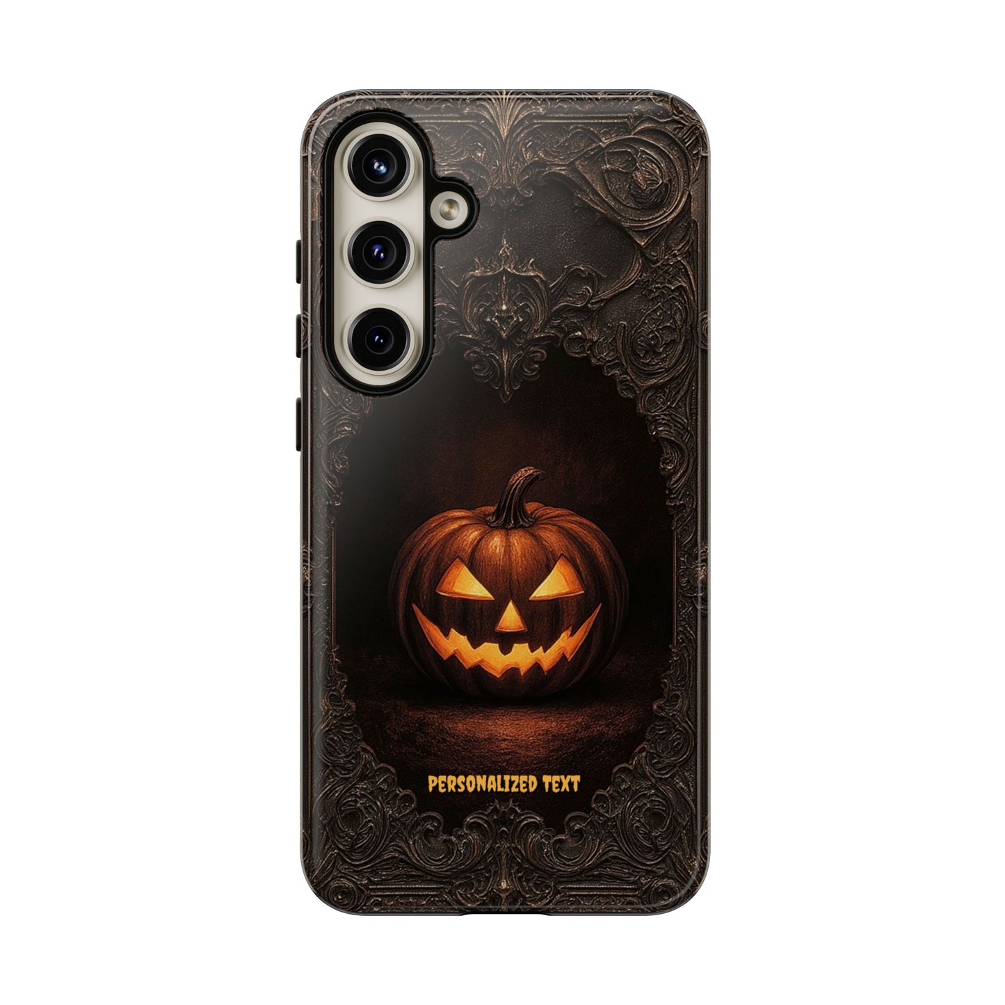 Gothic Halloween Jack-o'-Lantern Phone Case with Optional Personalized Text (Glossy Finish)