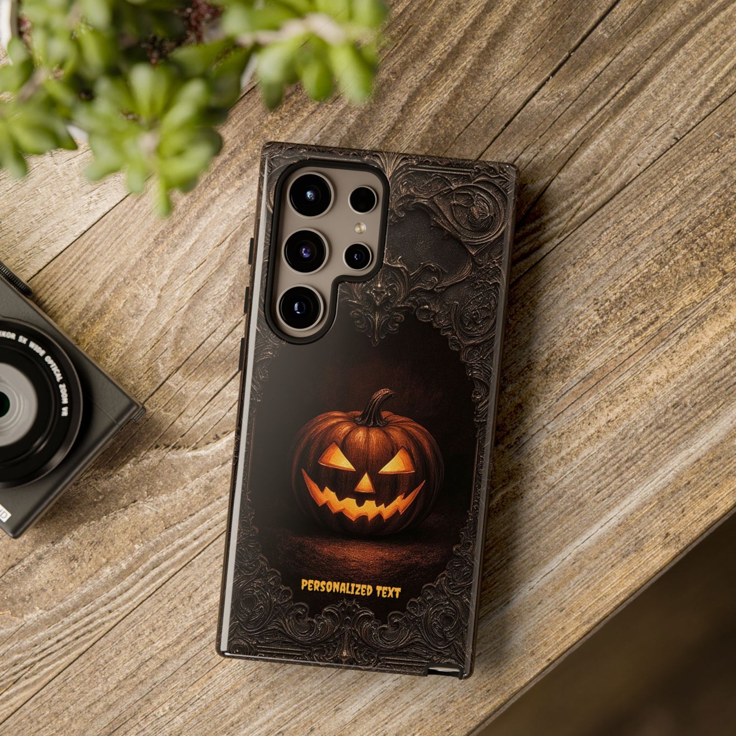 Gothic Halloween Jack-o'-Lantern Phone Case with Optional Personalized Text (Matte Finish)