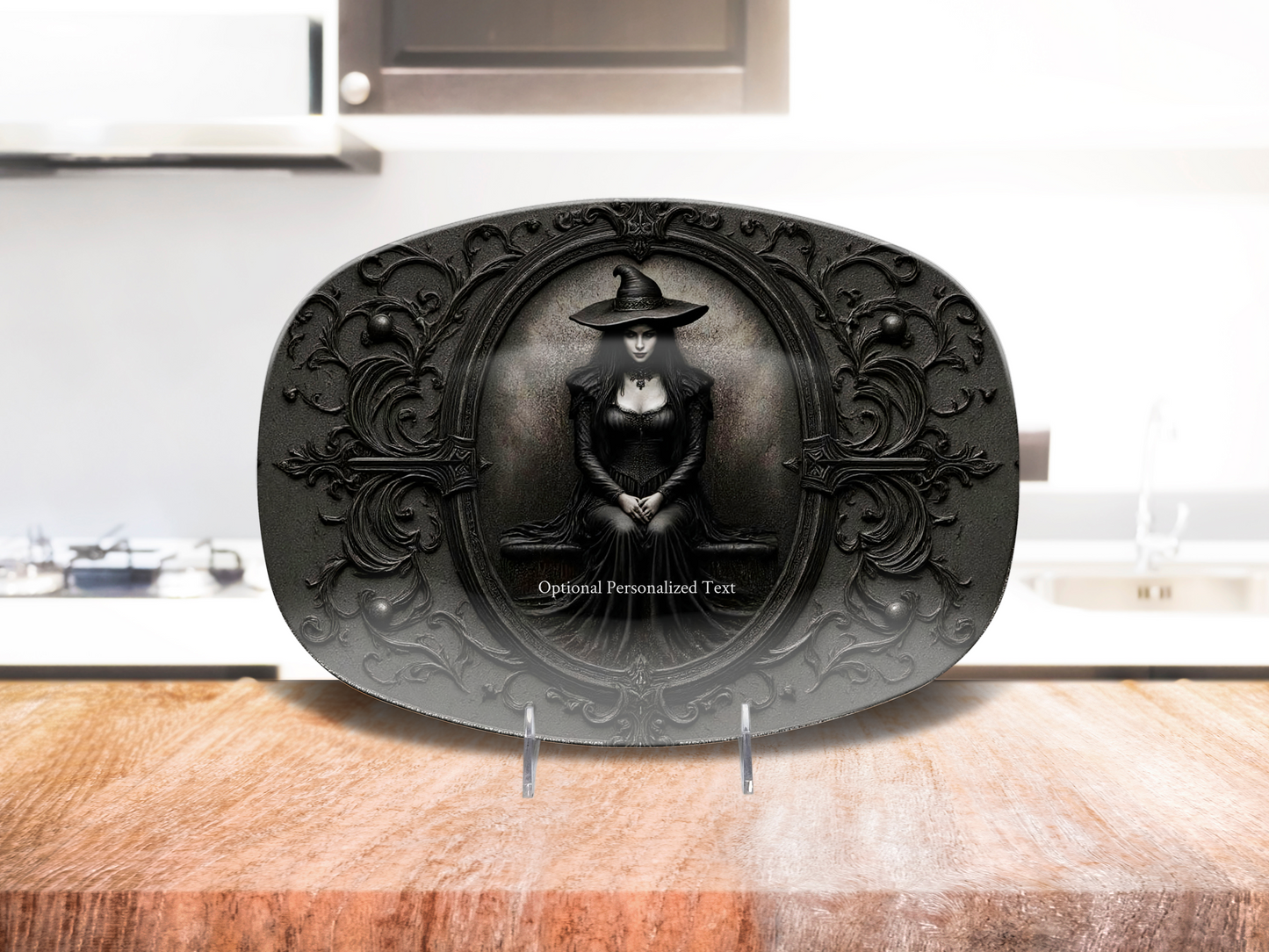 Gothic Witch Portrait Platter - Ornate Dark Art Tray with Optional Personalization