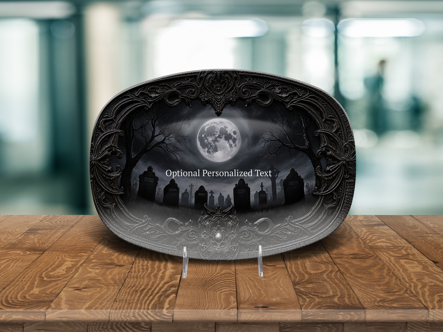 Gothic Graveyard Moonlight Platter - Personalized Haunted Cemetery Tray