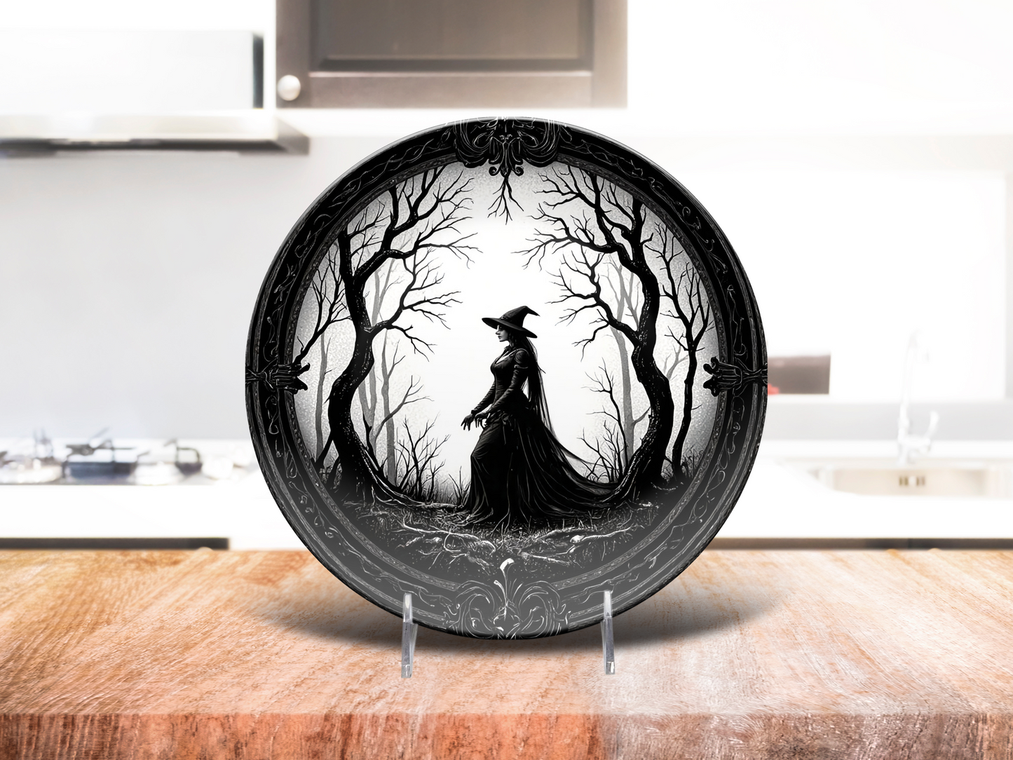 Enchanted Forest Witch Plate - Gothic Halloween Sorceress Design
