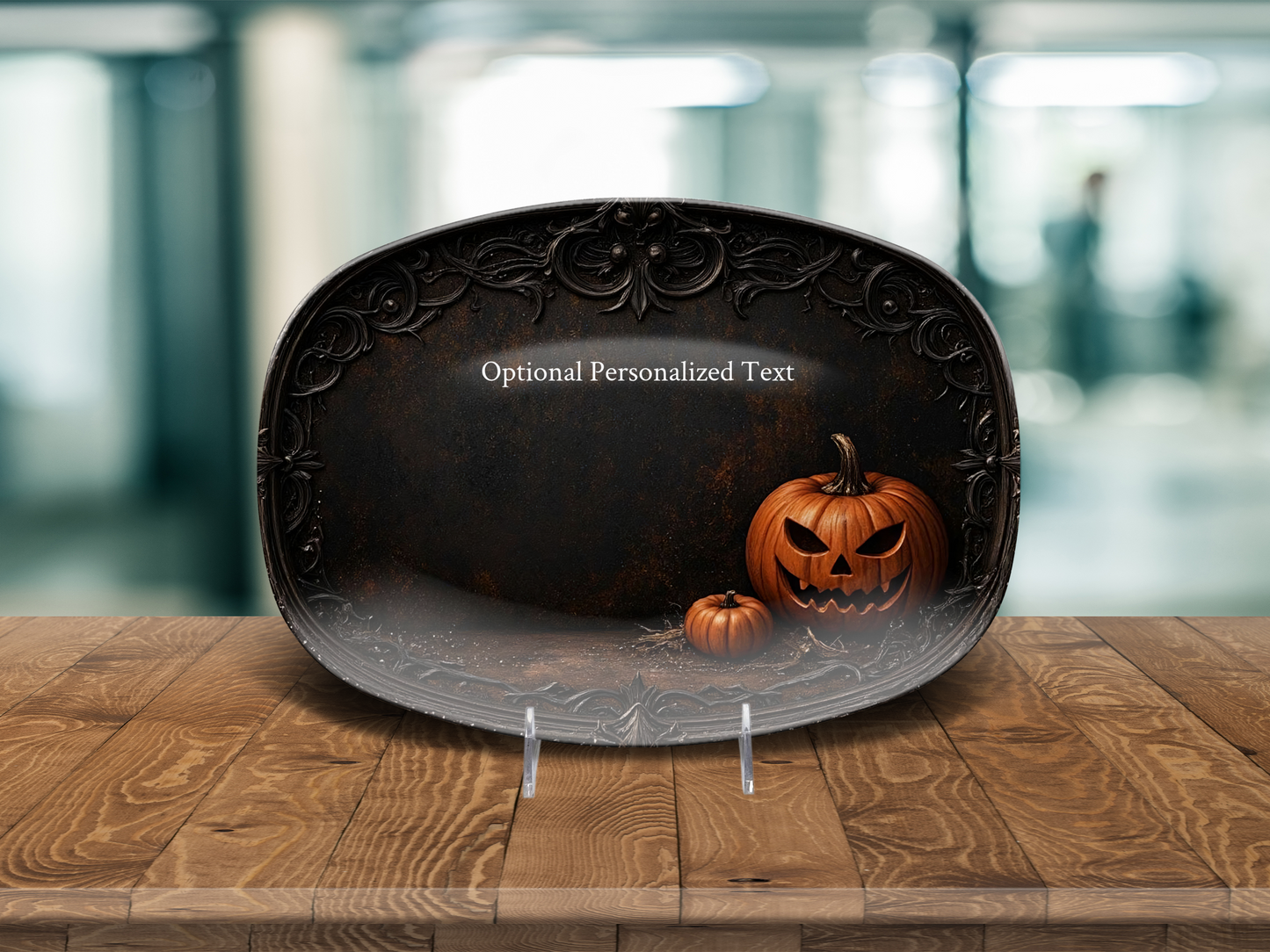 Jack-O'-Lantern Halloween Platter – Gothic Pumpkin Tray with Personalized Text
