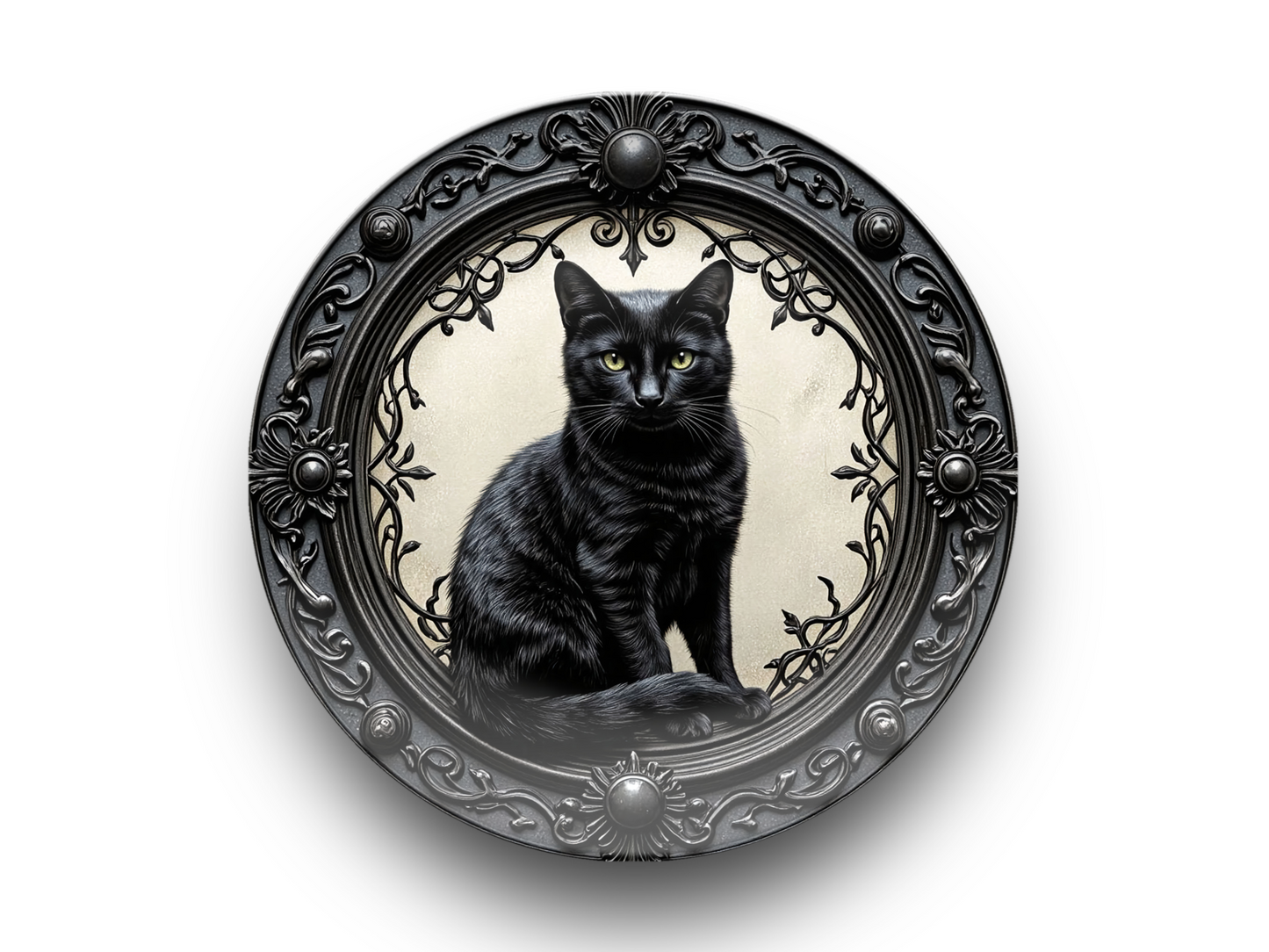 Black Cat Gothic Plate - Mystical Feline Decorative Dish for Witchy Homes