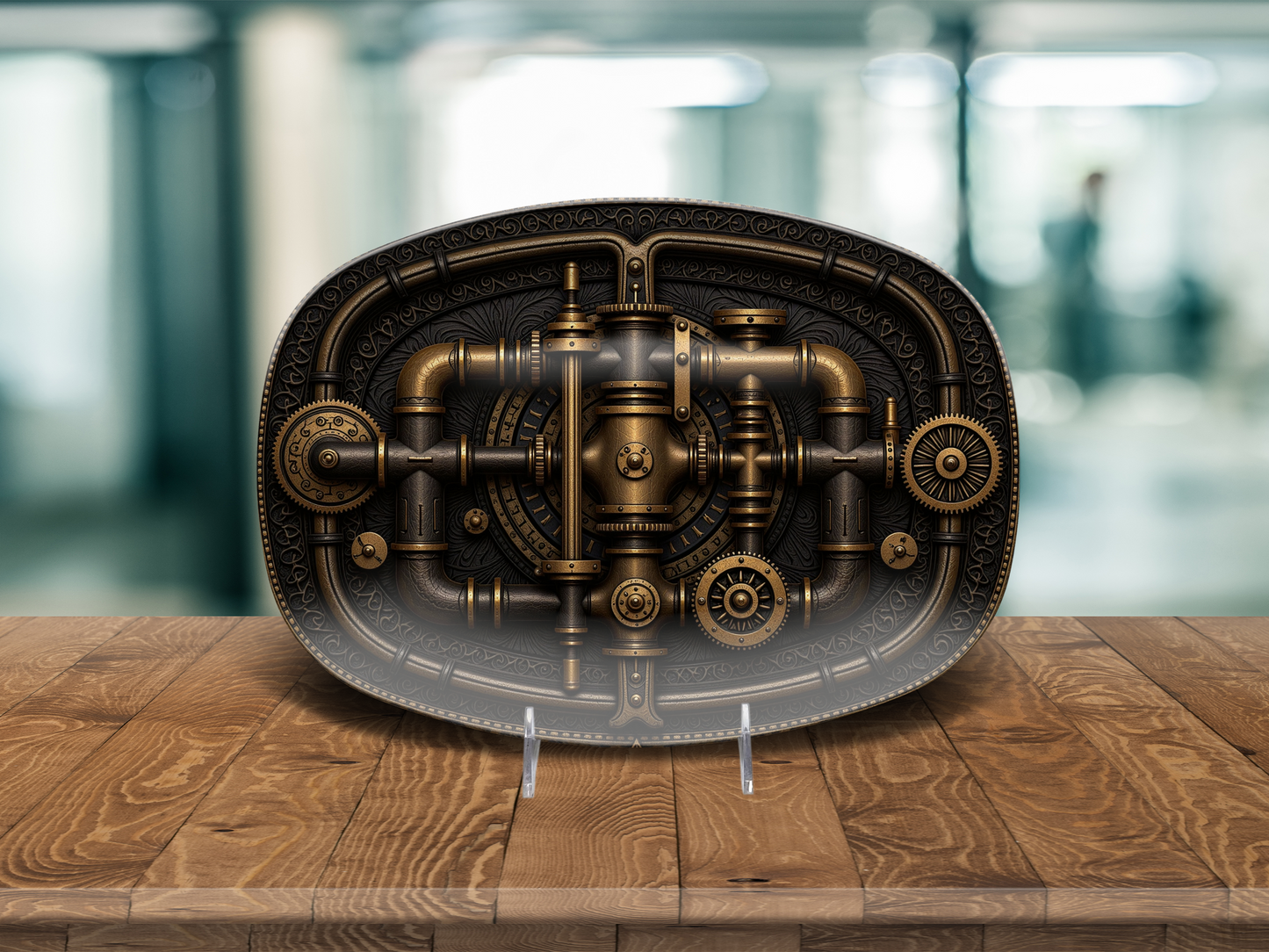 Steampunk Gearwork Oval Platter - Industrial Sci-Fi Serving Tray