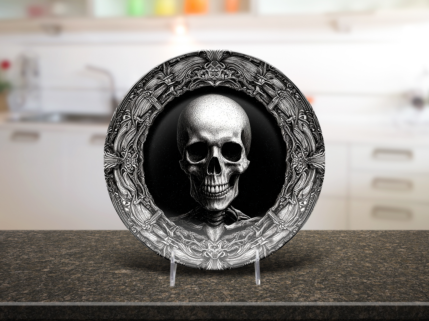 Gothic Skull Plate - Macabre Skeleton Art Decor for Gothic Homes & Halloween