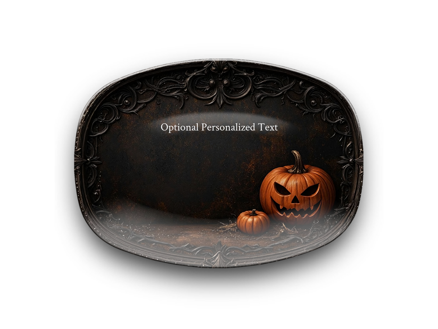 Jack-O'-Lantern Halloween Platter – Gothic Pumpkin Tray with Personalized Text
