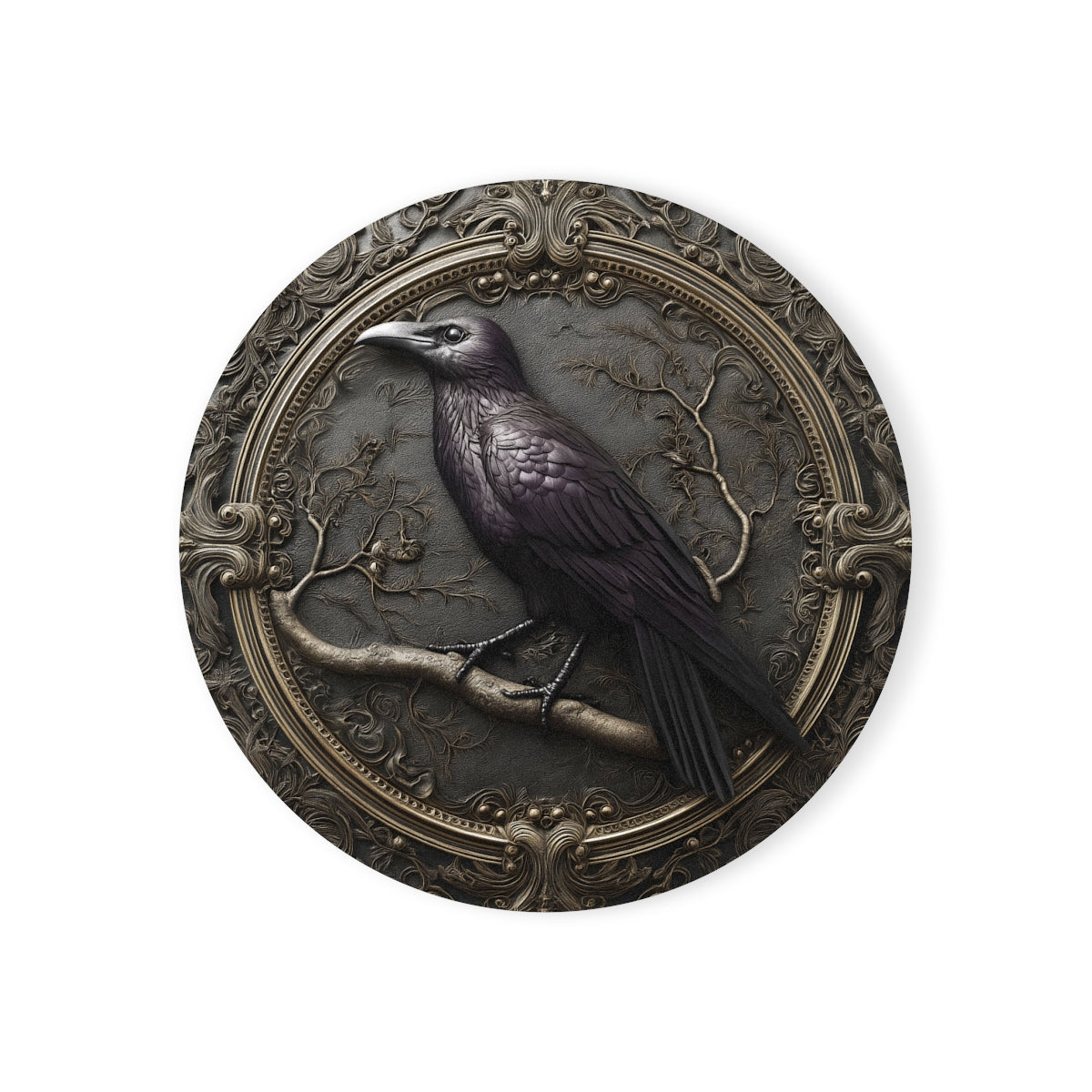 Gothic Raven Coaster - Ornate Dark Art Drink Mat with Cork Backing