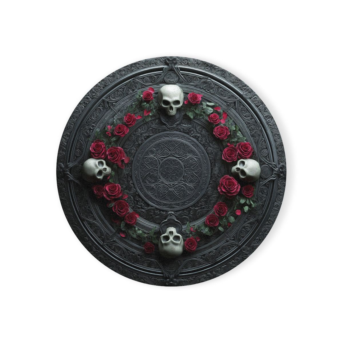 Gothic Skull & Rose Coaster - Dark Floral Celtic Decor with Cork Backing
