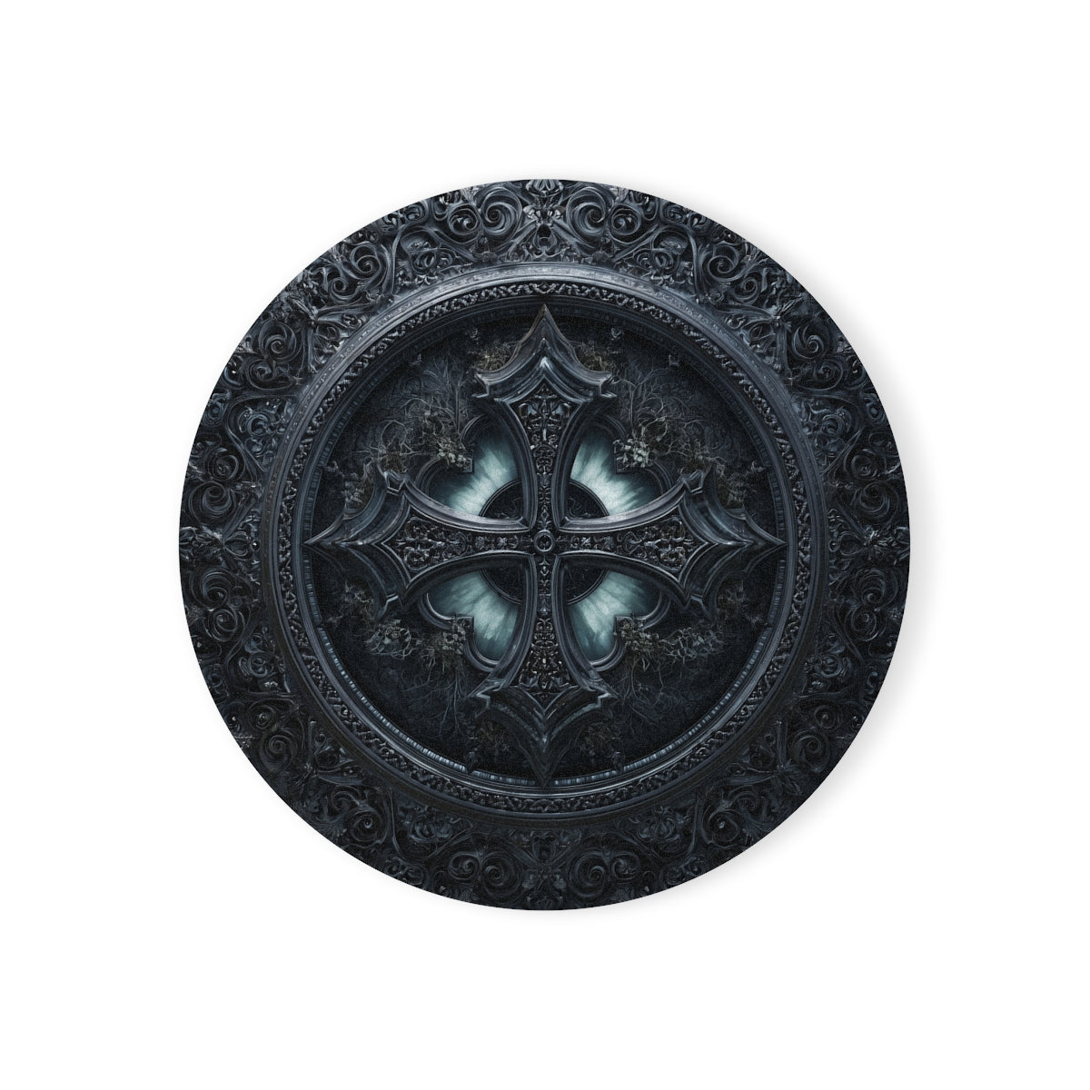 Gothic Cross Coaster - Ornate Black Cathedral-Inspired Decor with Cork Backing