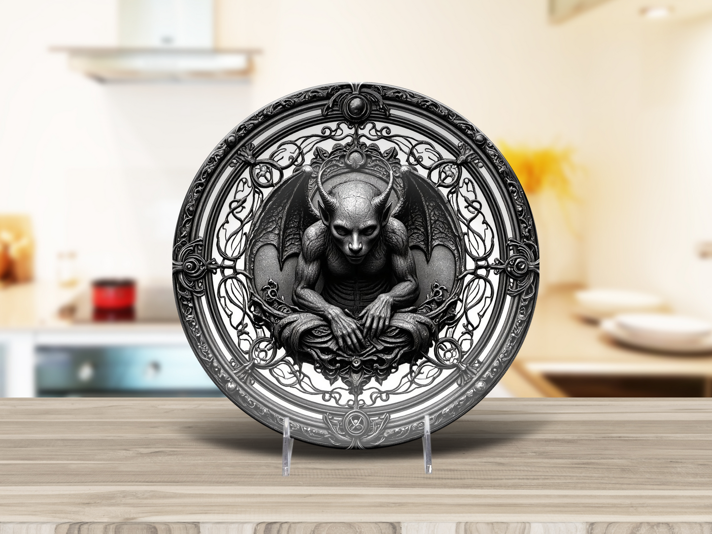 Gothic Gargoyle Decorative Plate - Dark Cathedral Guardian Design