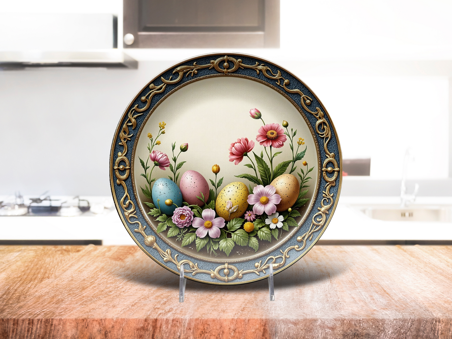 Elegant Easter Floral Plate - Vintage Spring Egg and Flower Design