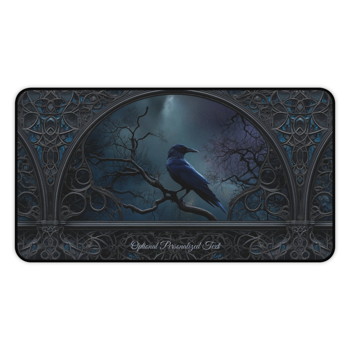 Gothic Raven Moonlight Desk Mat - Personalized Crow Desk Pad for Home Office or Gaming Setup