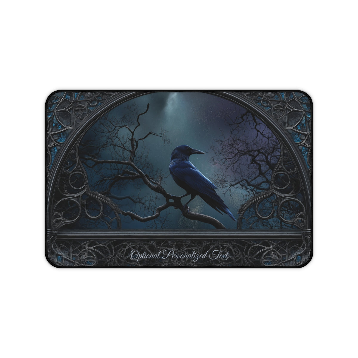 Gothic Raven Moonlight Desk Mat - Personalized Crow Desk Pad for Home Office or Gaming Setup