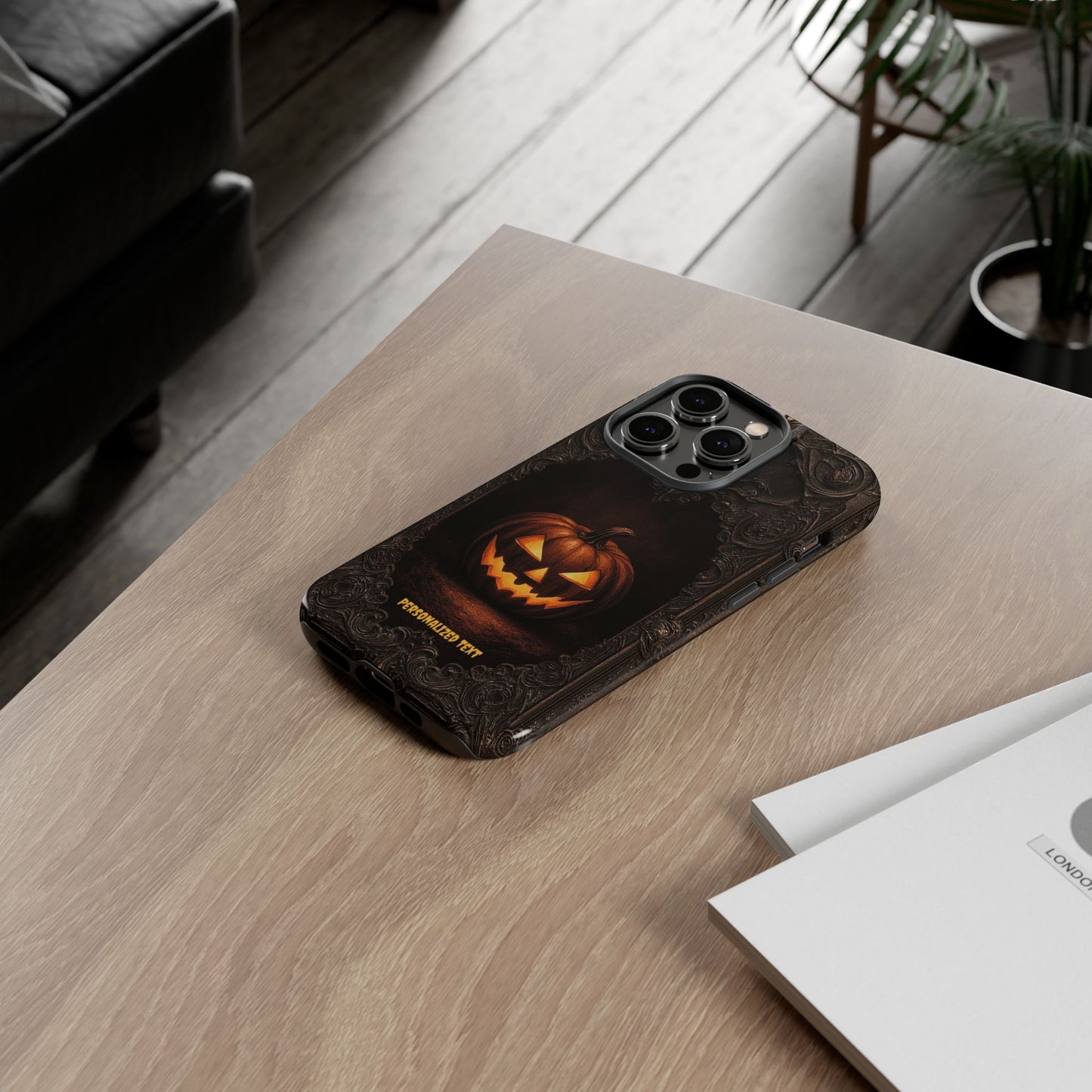Gothic Halloween Jack-o'-Lantern Phone Case with Optional Personalized Text (Matte Finish)