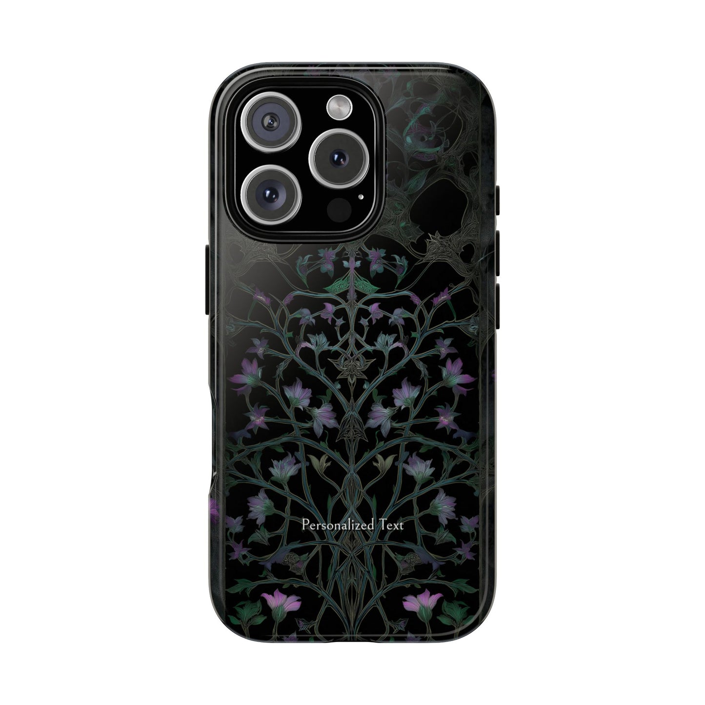 Dark Botanical Floral Phone Case - Elegant Vine Design with Custom Text Option (Matte Finish)