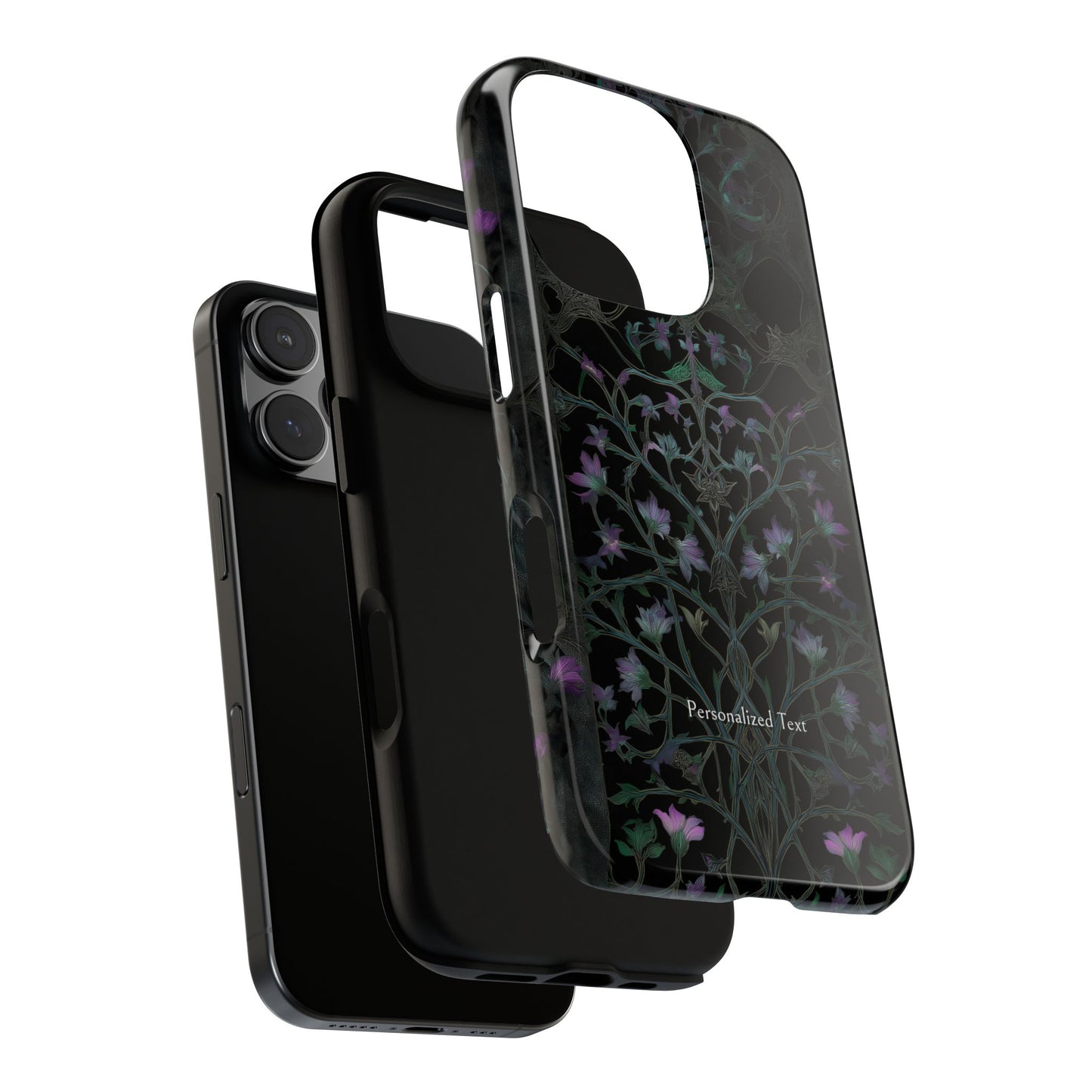 Dark Botanical Floral Phone Case - Elegant Vine Design with Custom Text Option (Matte Finish)