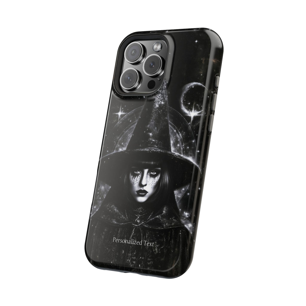 Personalized Gothic Witch Phone Case – Black and White Celestial Witch Art for iPhone, Samsung Galaxy & Google Pixel