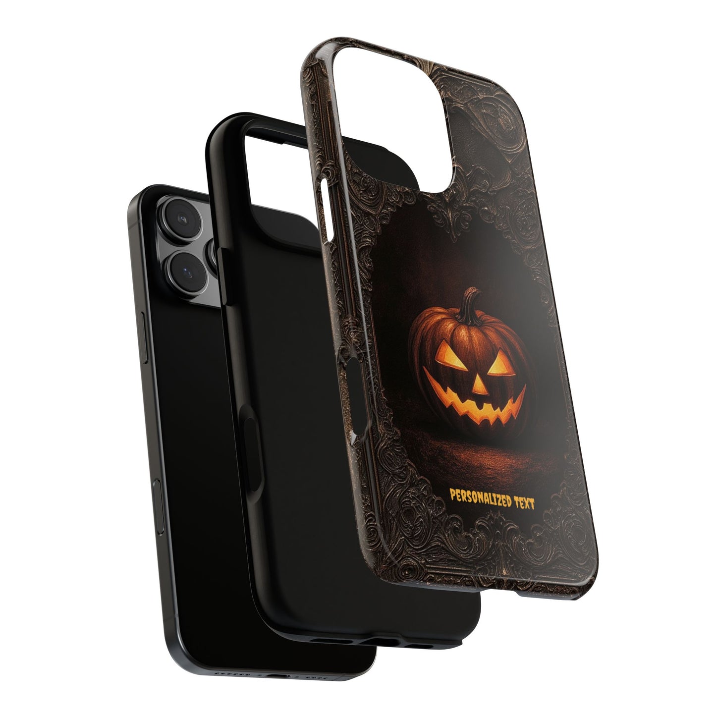 Gothic Halloween Jack-o'-Lantern Phone Case with Optional Personalized Text (Glossy Finish)