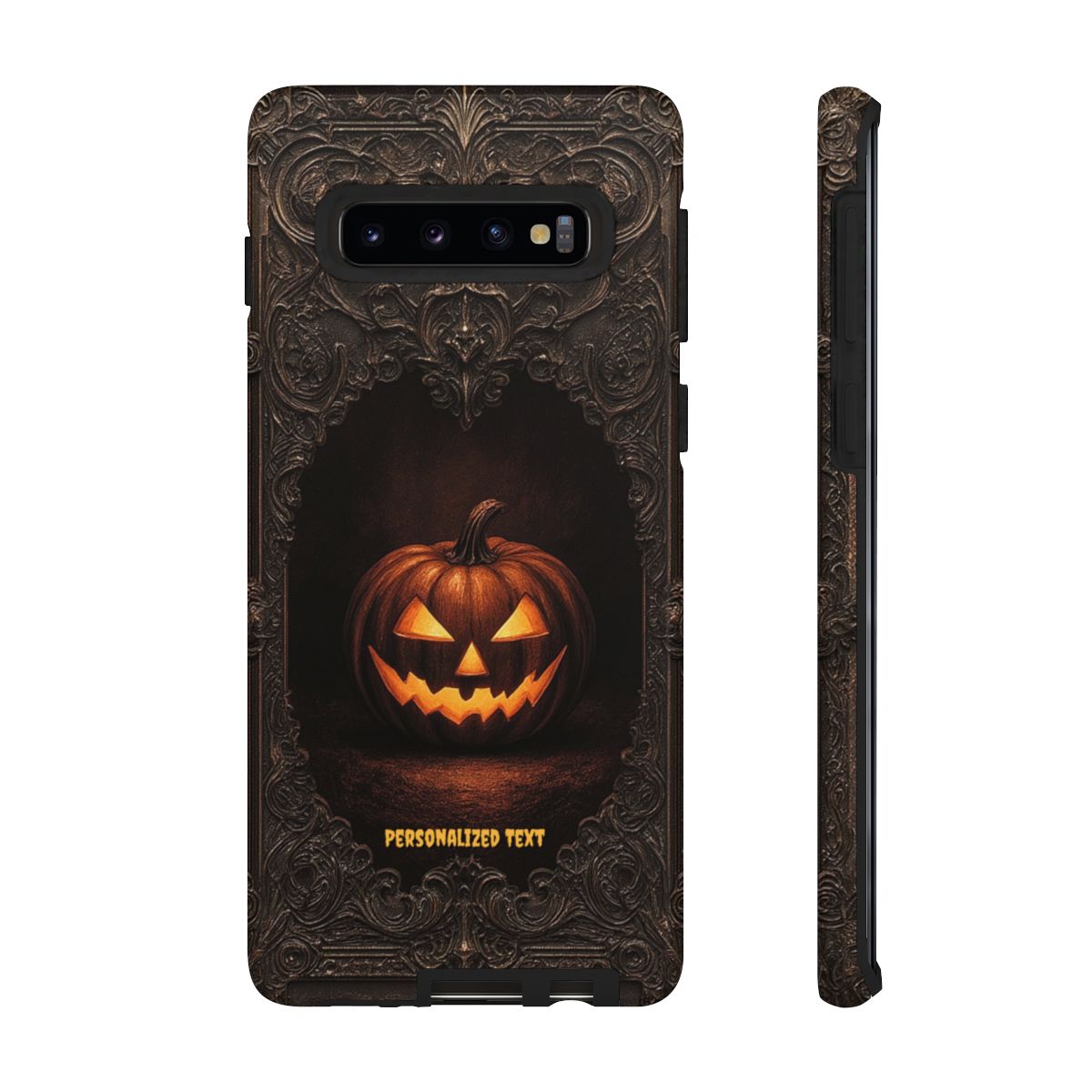 Gothic Halloween Jack-o'-Lantern Phone Case with Optional Personalized Text (Glossy Finish)