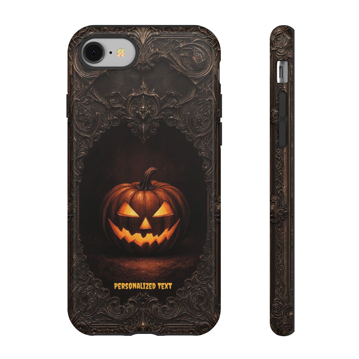 Gothic Halloween Jack-o'-Lantern Phone Case with Optional Personalized Text (Glossy Finish)