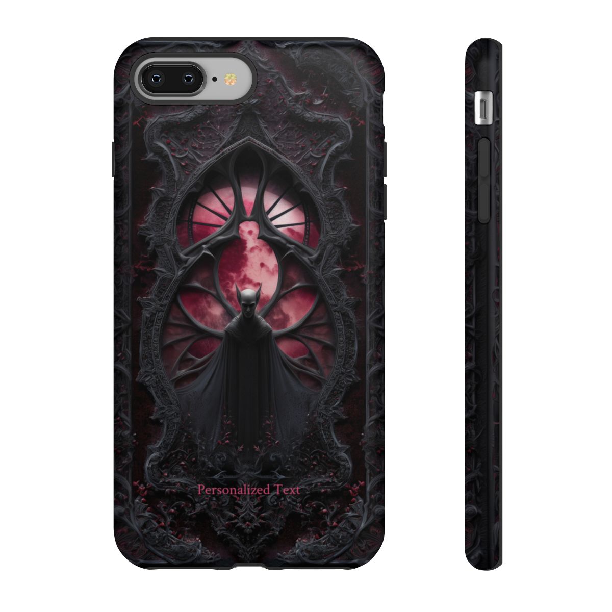 Vampire Lord Phone Case - Gothic Red Moon Bat Throne Design with Personalized Text (Matte Finish)
