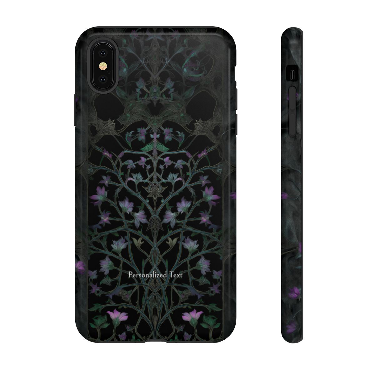 Dark Botanical Floral Phone Case - Elegant Vine Design with Custom Text Option (Glossy Finish)
