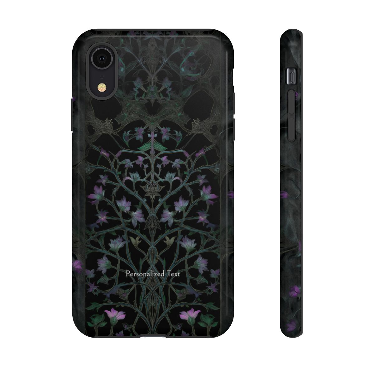 Dark Botanical Floral Phone Case - Elegant Vine Design with Custom Text Option (Glossy Finish)