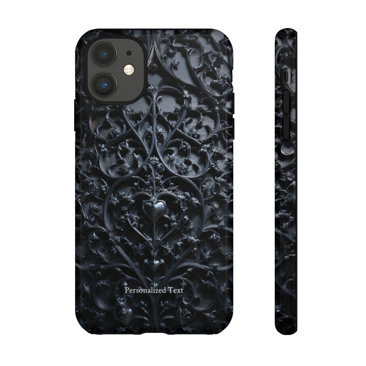 Gothic Heart Vines Phone Case - Dark Ornate Pattern with Personalized Text (Glossy Finish)