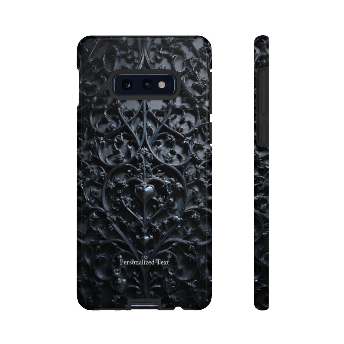 Gothic Heart Vines Phone Case - Dark Ornate Pattern with Personalized Text (Glossy Finish)